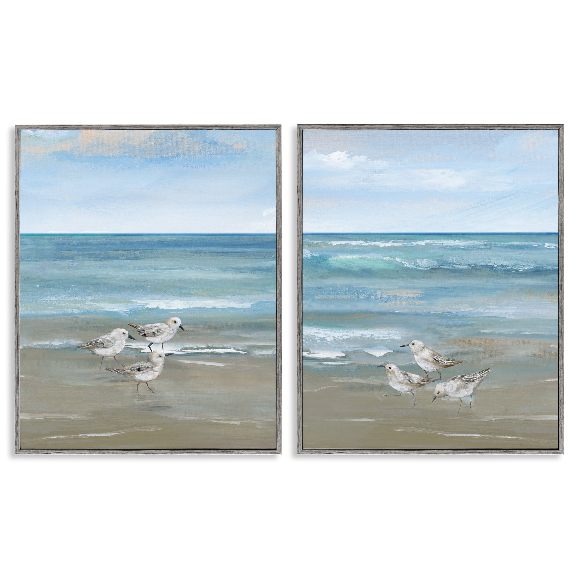 Stupell Industries Seaside Sanderlings at Dawn 2 Piece Gray Framed Giclee Art Set, design by Nan
