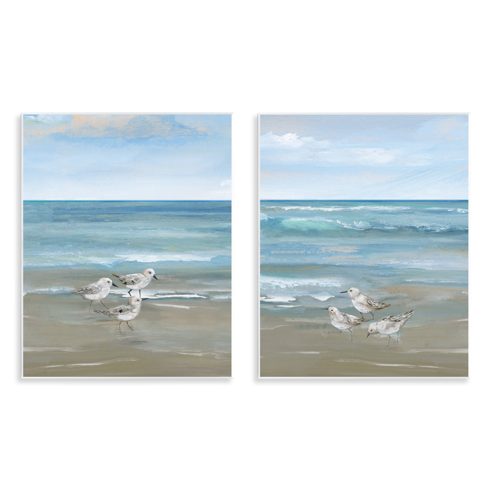 Stupell Industries Seaside Sanderlings at Dawn 2 Piece Wall Plaque Art Set, design by Nan