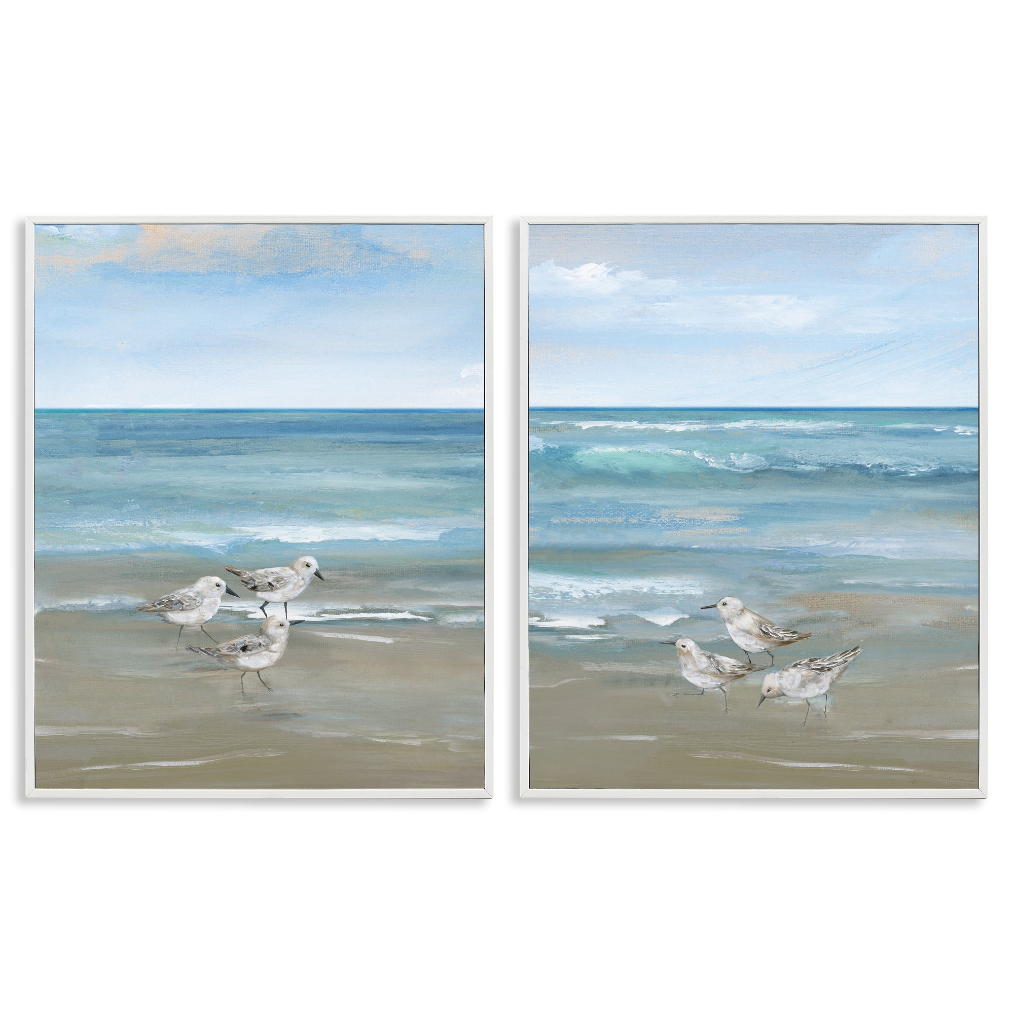 Stupell Industries Seaside Sanderlings at Dawn 2 Piece White Framed Giclee Art Set, design by Nan