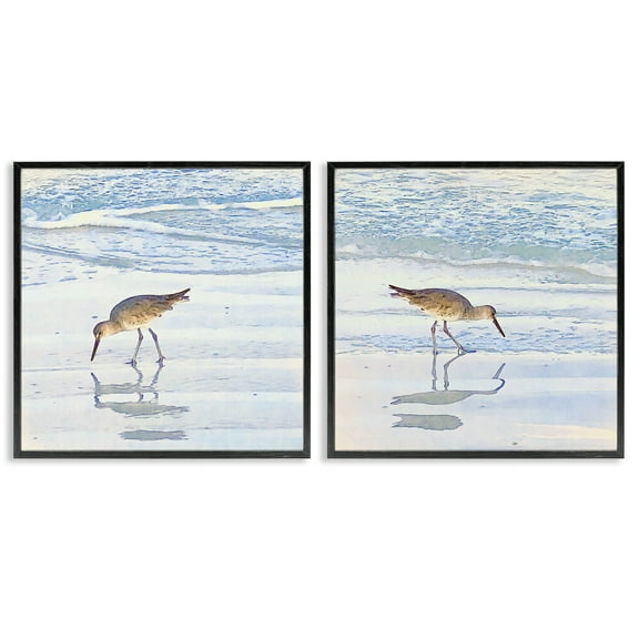 Stupell Industries Seaside Sandpiper Birds Nautical & Beach Painting Black Framed Art Print Wall Art, 12 x 12, Set of 2