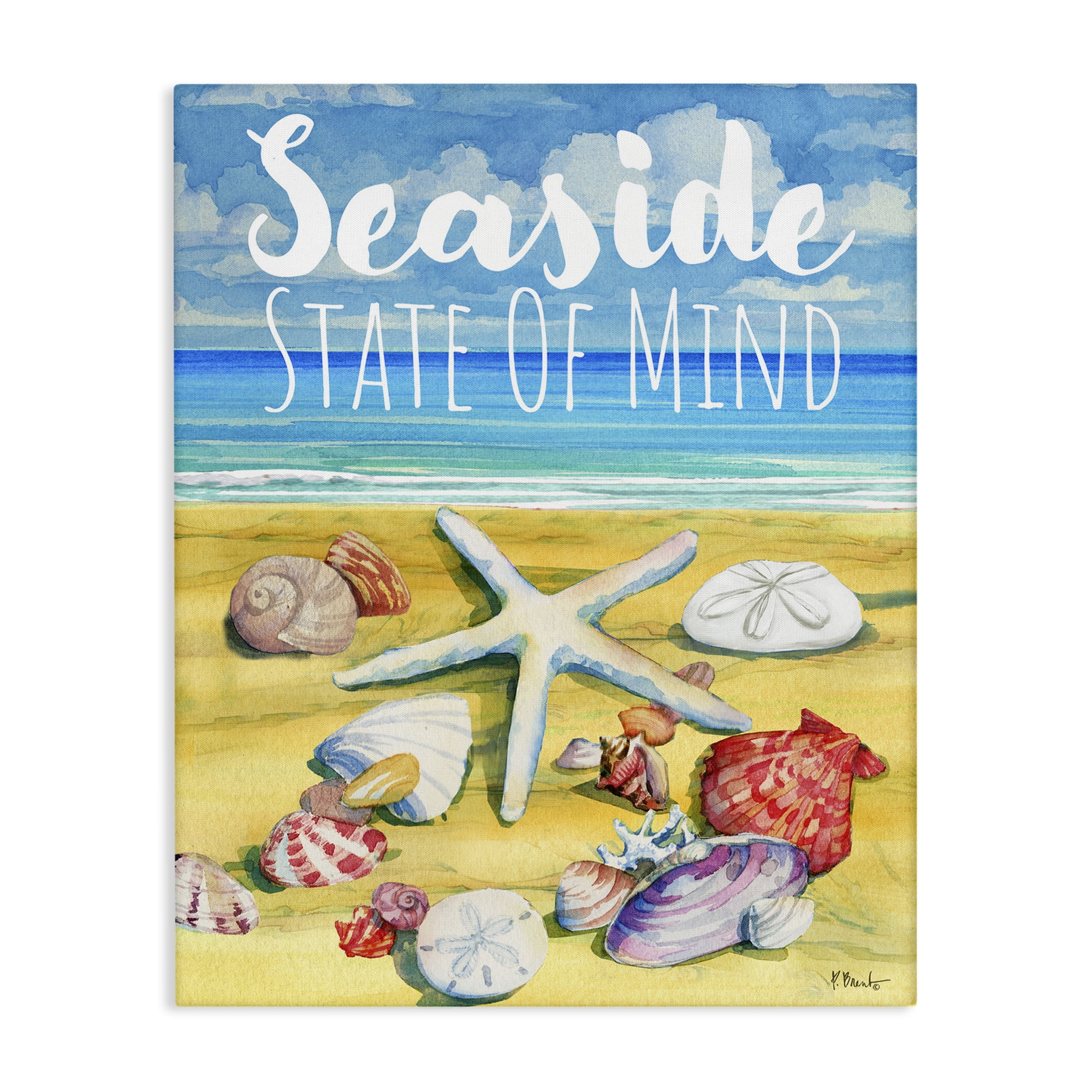 Stupell Industries Seaside Sandy Shells Coastal Painting Gallery Wrapped Canvas Art Print Wall Art, 16 x 20