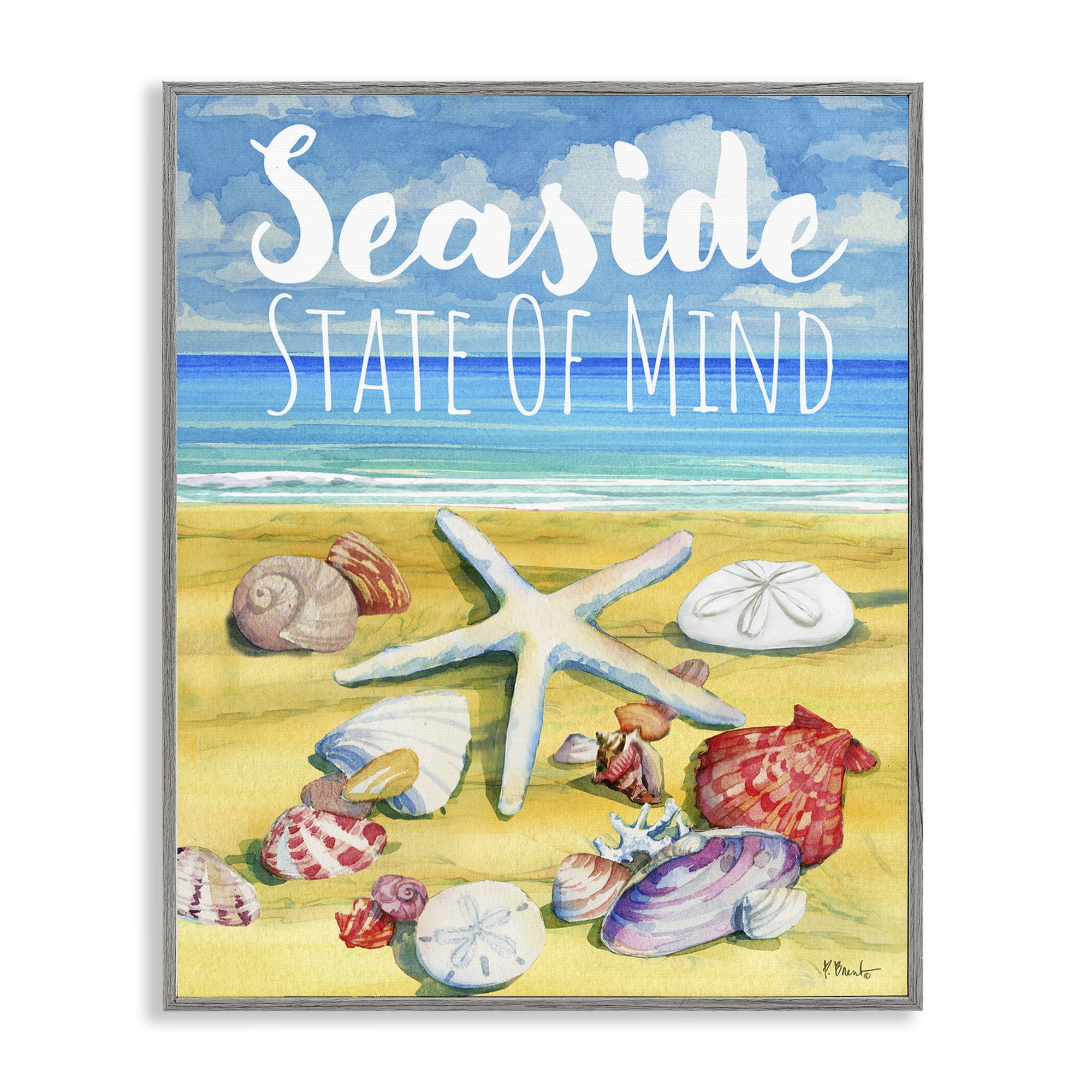 Stupell Industries Seaside Sandy Shells Coastal Painting Gray Framed Art Print Wall Art, 16 x 20