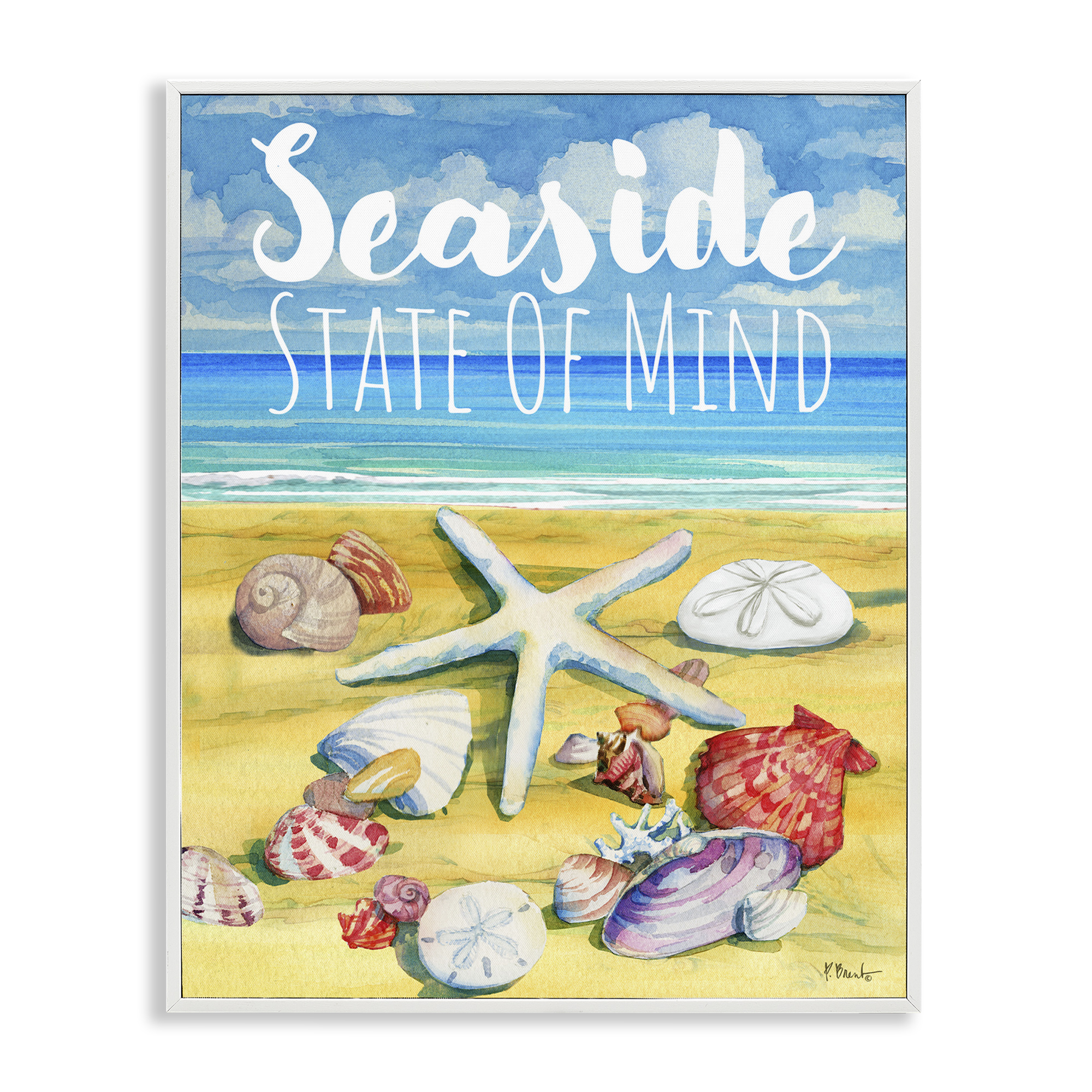 Stupell Industries Seaside Sandy Shells Coastal Painting White Framed Art Print Wall Art, 11 x 14