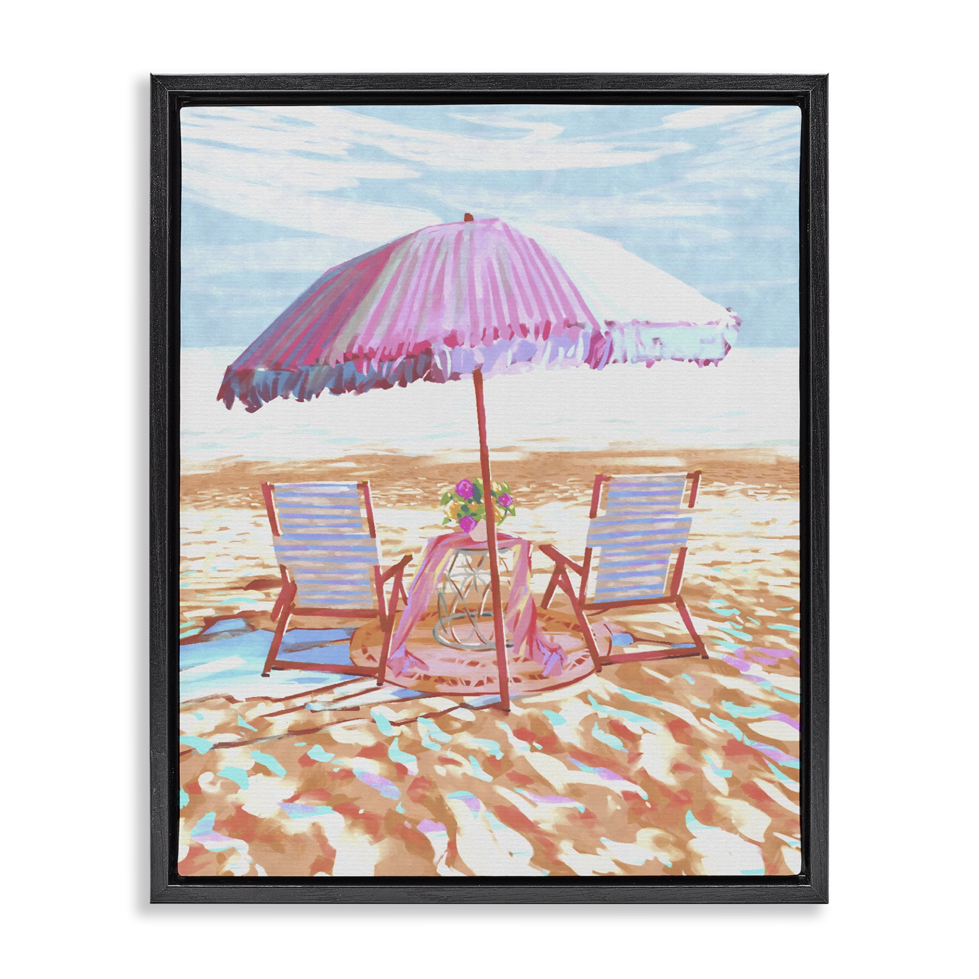 Stupell Industries Seaside Summer Picnic For Two Black Framed Floater Canvas Wall Art, design by Ziwei Li