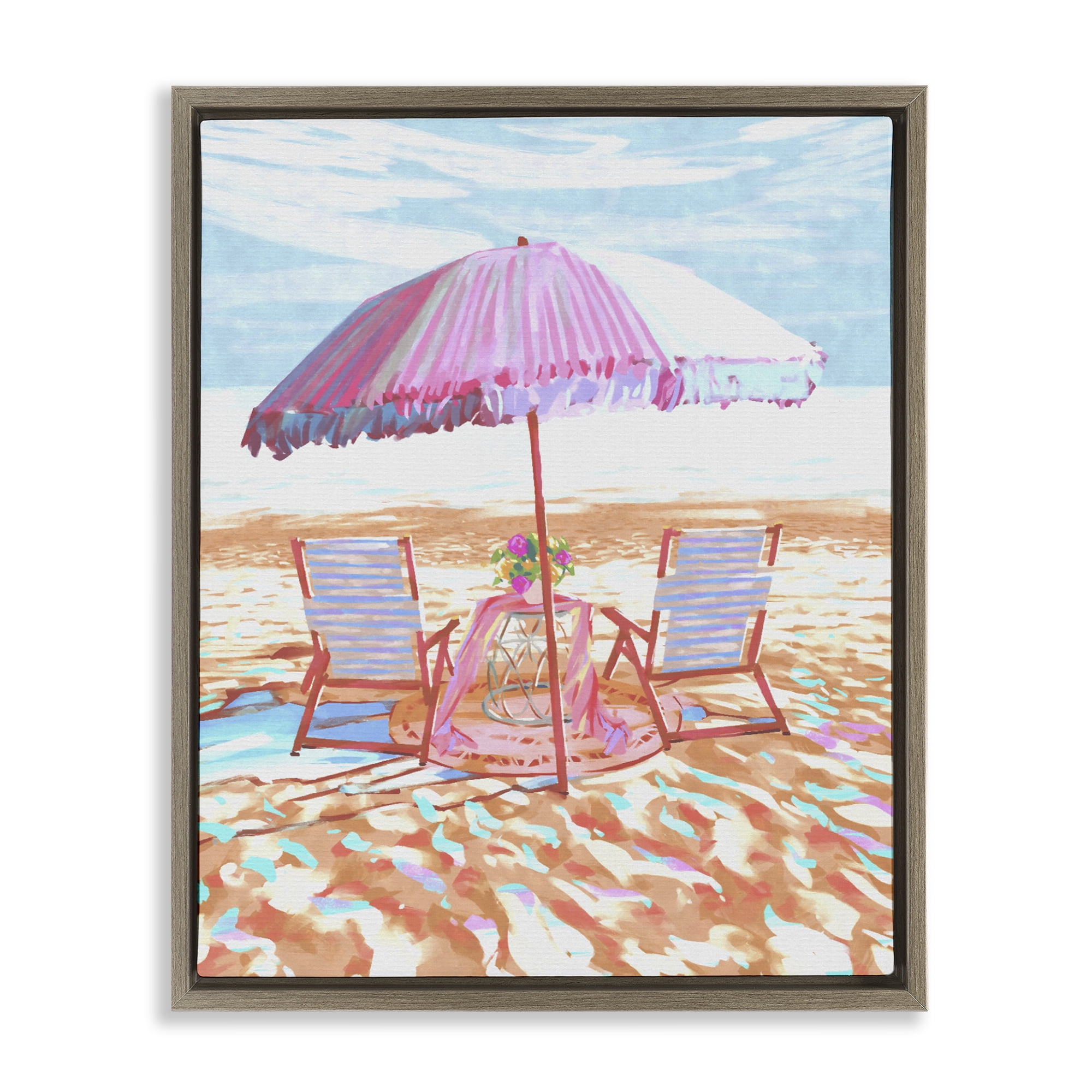 Stupell Industries Seaside Summer Picnic For Two Brown Framed Floater Canvas Wall Art, design by Ziwei Li