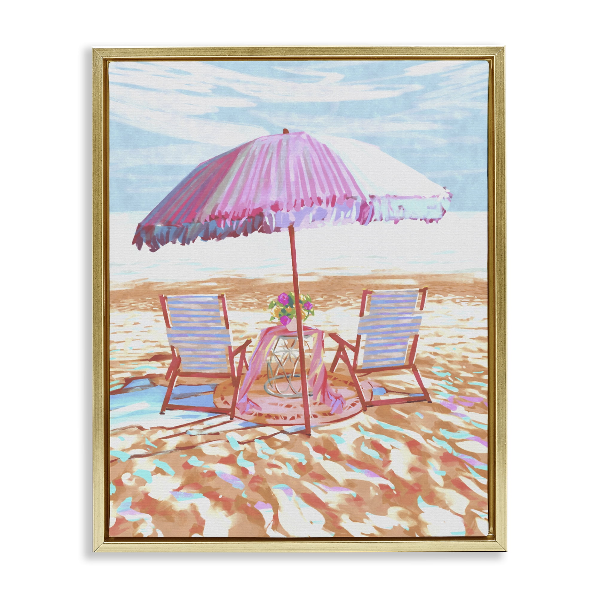 Stupell Industries Seaside Summer Picnic For Two Gold Framed Floater Canvas Wall Art, design by Ziwei Li