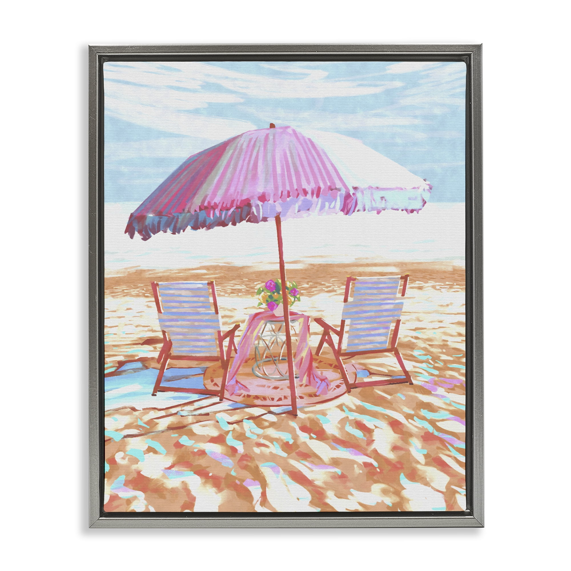 Stupell Industries Seaside Summer Picnic For Two Gray Framed Floater Canvas Wall Art, design by Ziwei Li