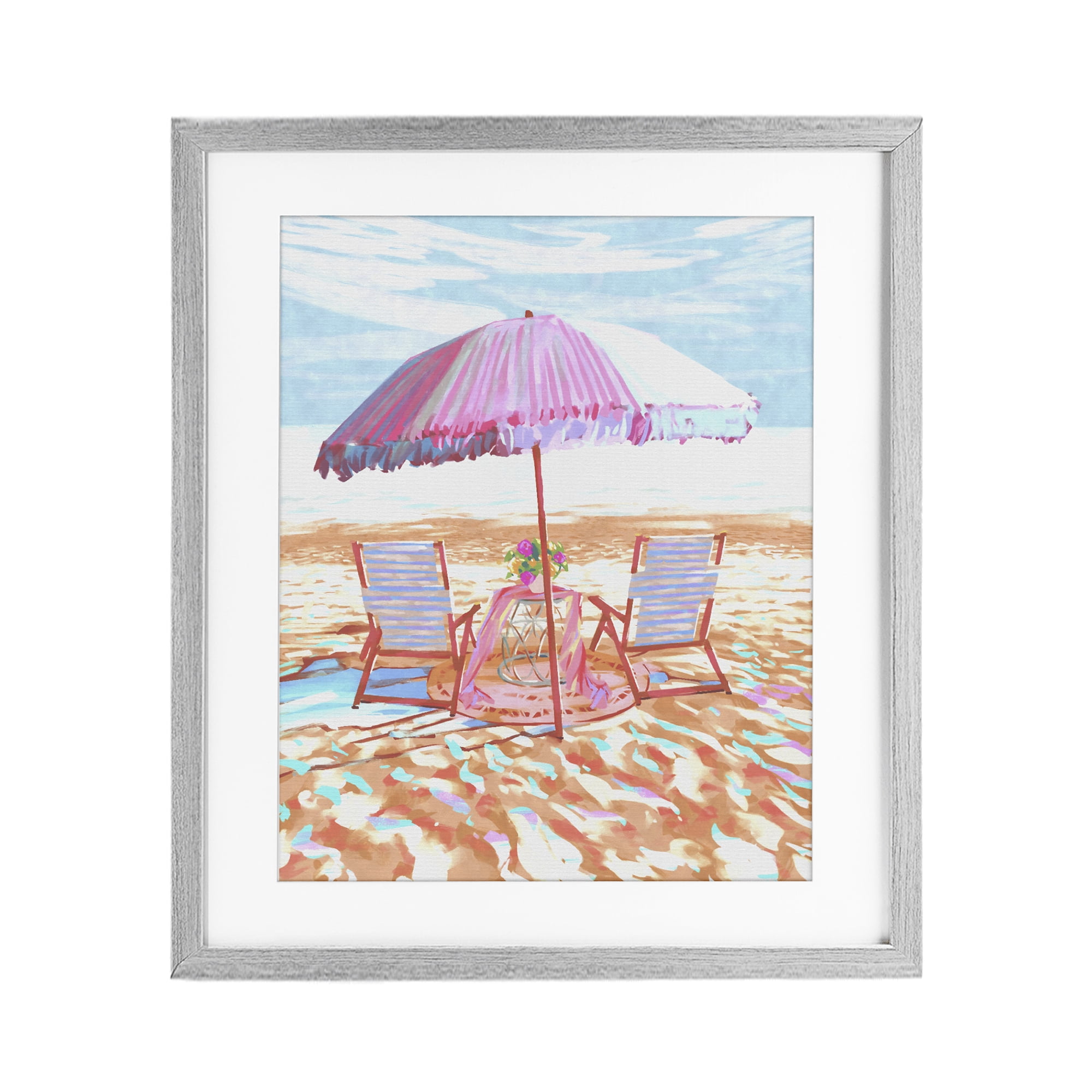 Stupell Industries Seaside Summer Picnic For Two Gray Framed Print Under Glass, design by Ziwei Li