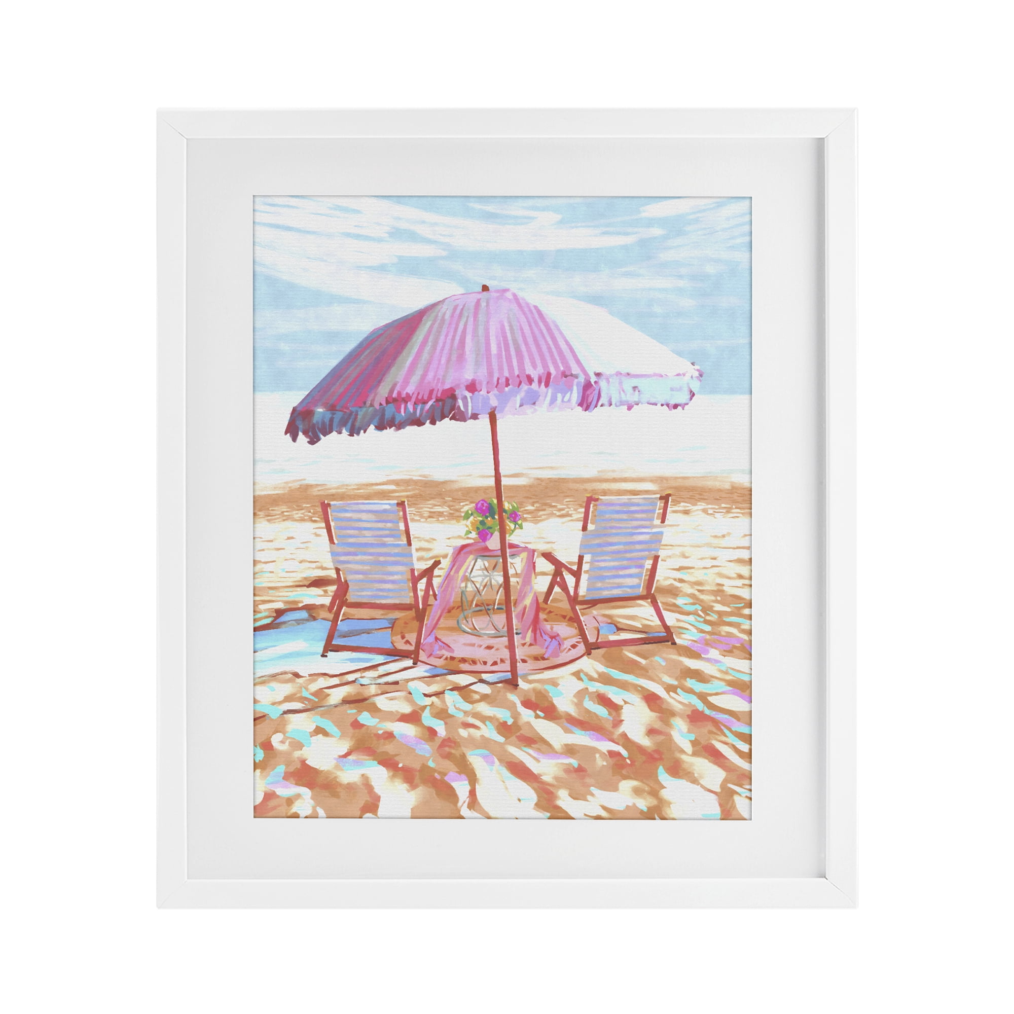 Stupell Industries Seaside Summer Picnic For Two White Framed Print Under Glass, design by Ziwei Li