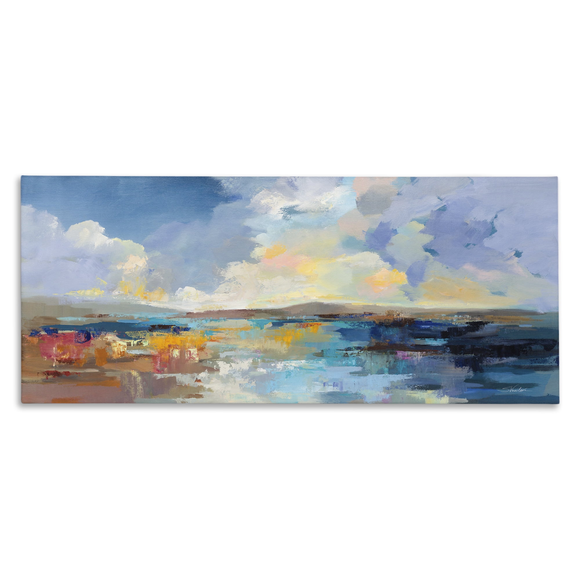 Stupell Industries Seaside Sunset Abstract Landscape Painting Gallery Wrapped Canvas Art Print Wall Art, 48 x 20