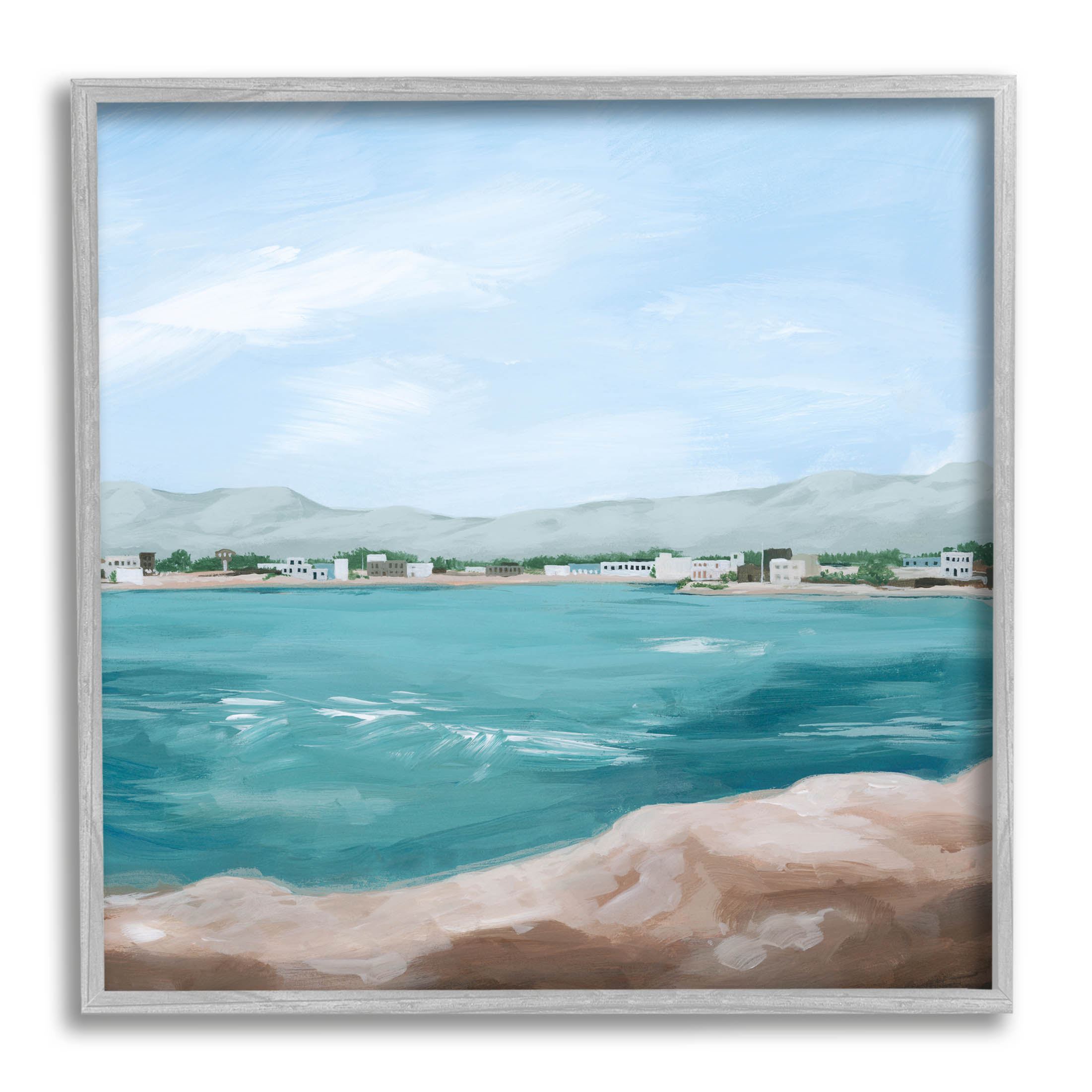 Stupell Industries Seaside Town Beach Ripples Painting Gray Framed Art Print Wall Art, Design by Grace Popp