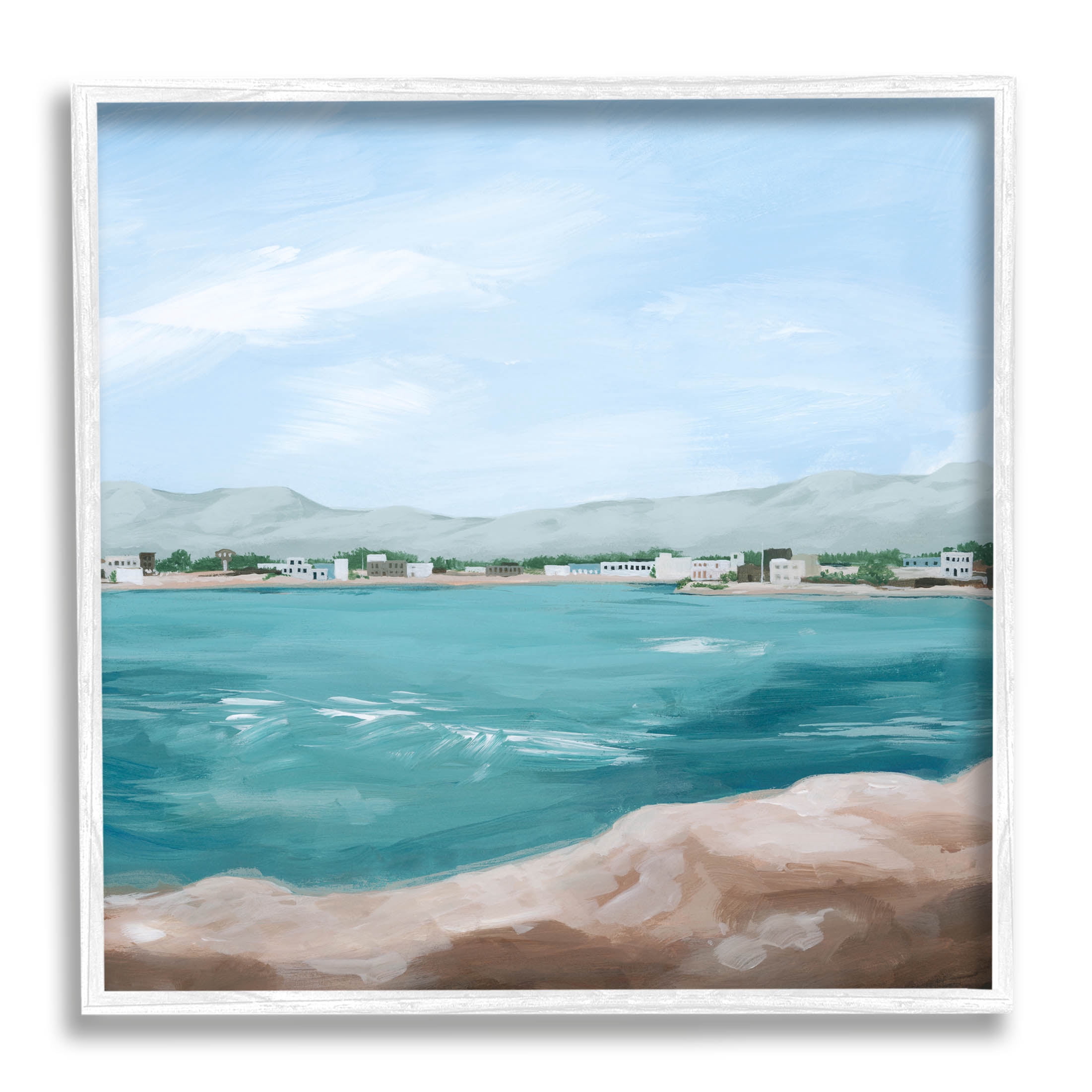 Stupell Industries Seaside Town Beach Ripples Painting White Framed Art Print Wall Art, Design by Grace Popp