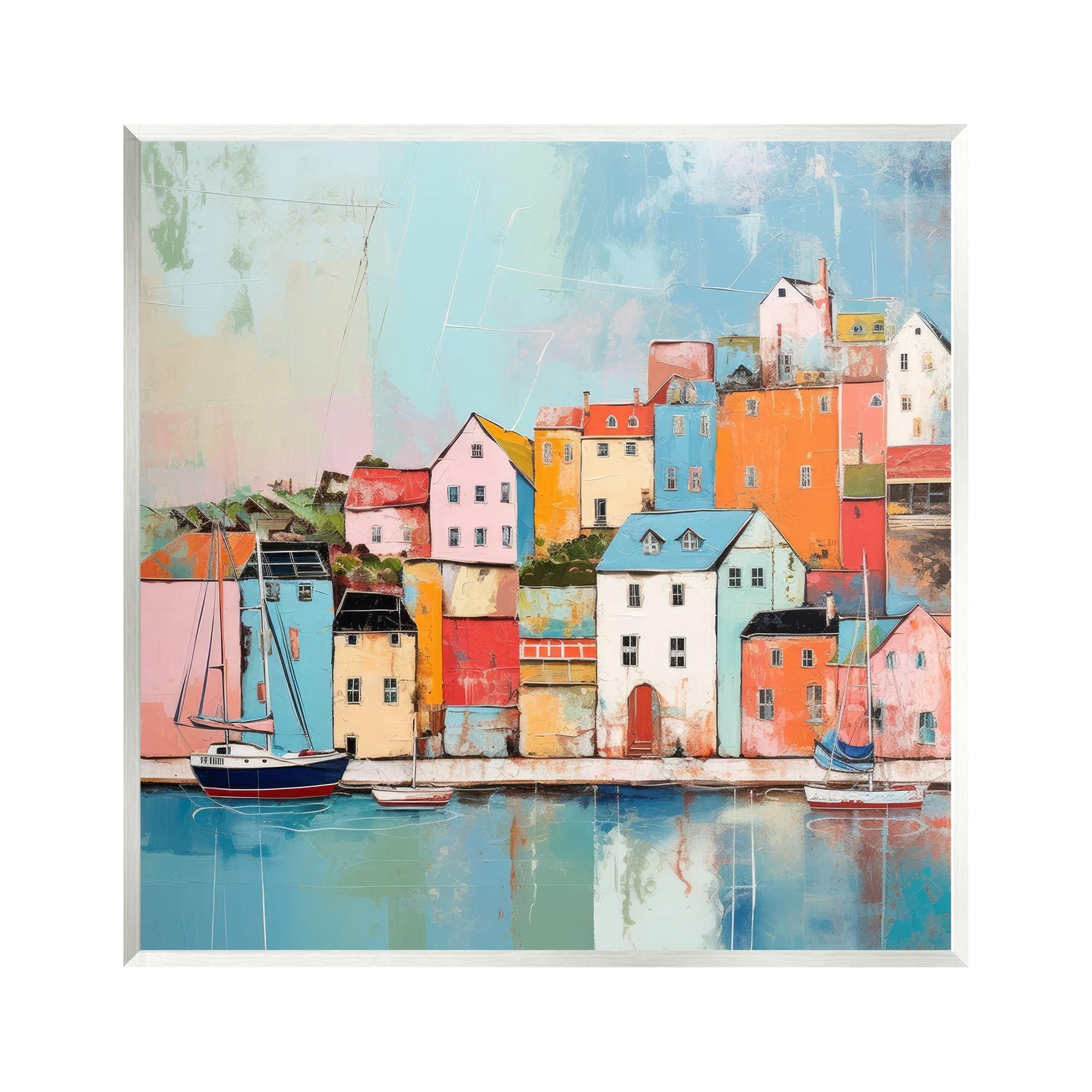 Stupell Industries Seaside Town Landscape Transportation Painting Unframed Art Print Wall Art, 12 x 12