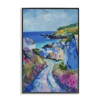 Stupell Industries Seaside Town Overlook Landscape & Nature Painting Black Framed Art Print Wall Art, 12 x 18