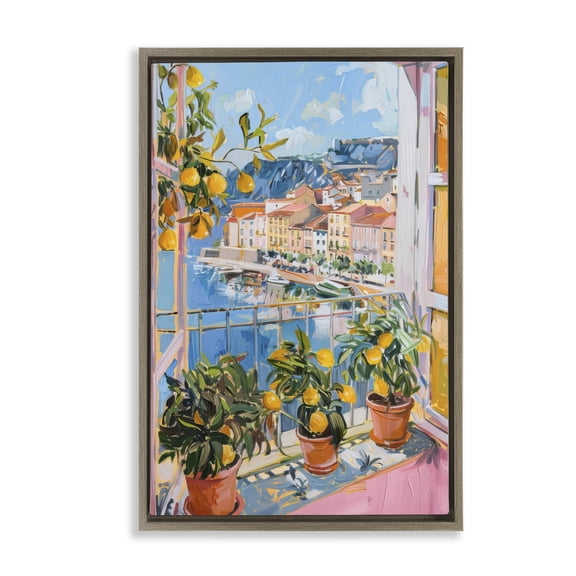 Stupell Industries Modern Seaside Town Window View Brown Floating Frame Canvas Art, 21 x 31, by LSR Design Studio
