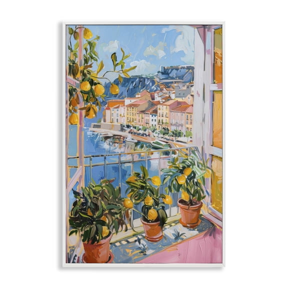 Stupell Industries Modern Seaside Town Window View White Framed Giclee Art, 20 x 30, by LSR Design Studio