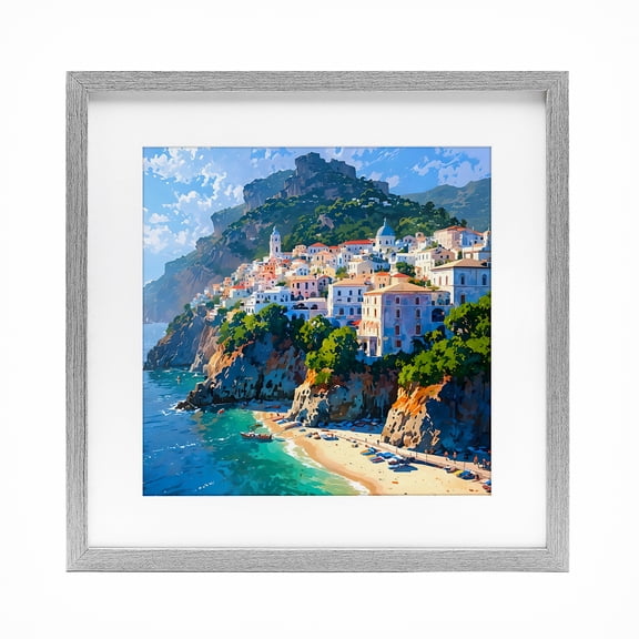 Stupell Industries Seaside Town's Beach View Gray Framed Print Under Glass design by LSR Creative Studio, 16 x 16