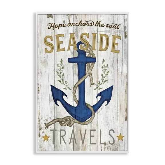 Stupell Industries Seaside Travels Anchor Quotes and Sayings Painting White Framed Art Print Wall Art, 20 x 30