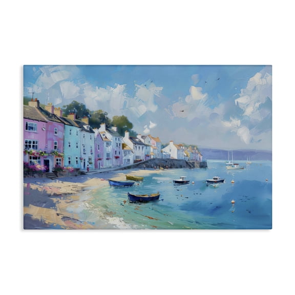 Stupell Industries Seaside Village Cottages Landscape & Nature Painting Wrapped Canvas Canvas Art Print Wall Art, 24 x 16