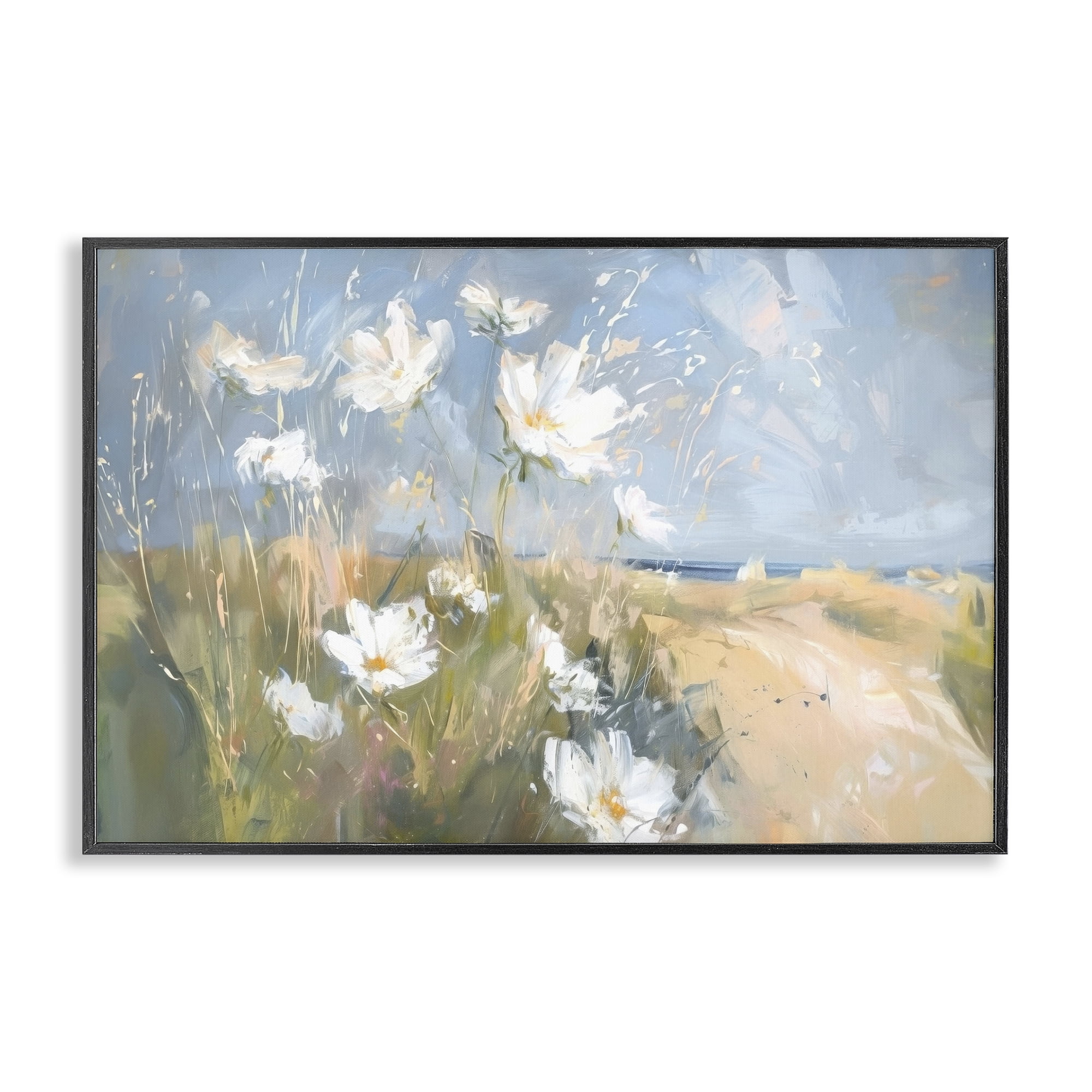 Stupell Industries Seaside Wildflowers Scenery Botanical & Floral Painting Black Framed Art Print Wall Art, 18 x 12
