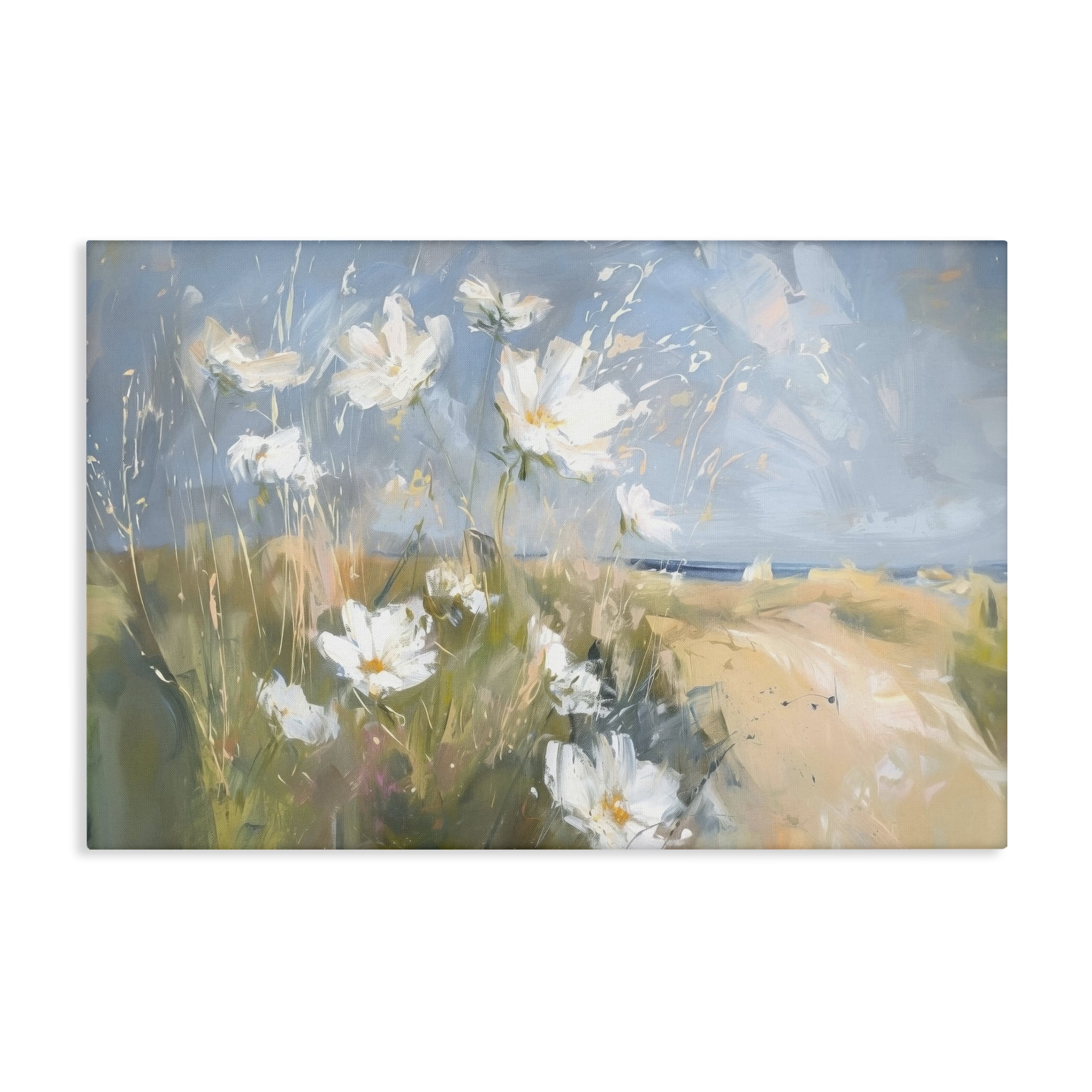 Stupell Industries Seaside Wildflowers Scenery Botanical & Floral Painting Gallery Wrapped Canvas Art Print Wall Art, 30 x 20