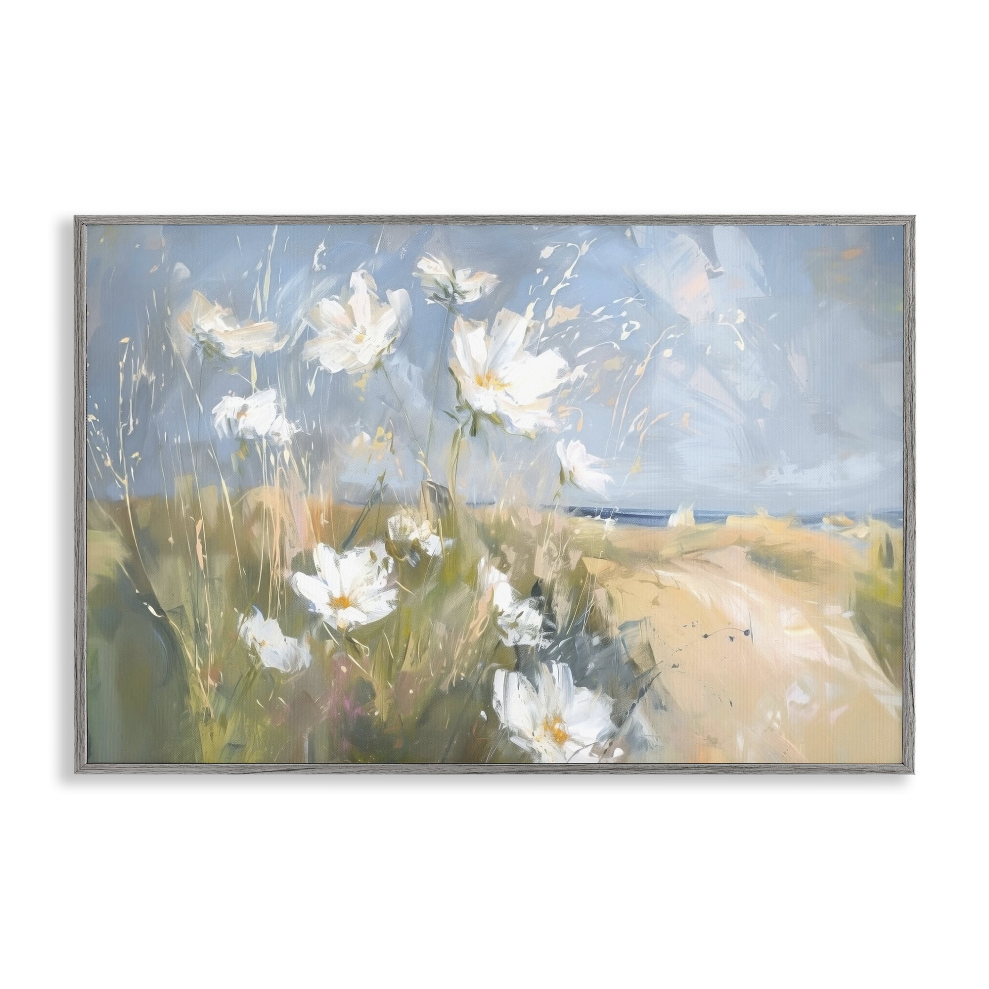 Stupell Industries Seaside Wildflowers Scenery Botanical & Floral Painting Gray Framed Art Print Wall Art, 24 x 16