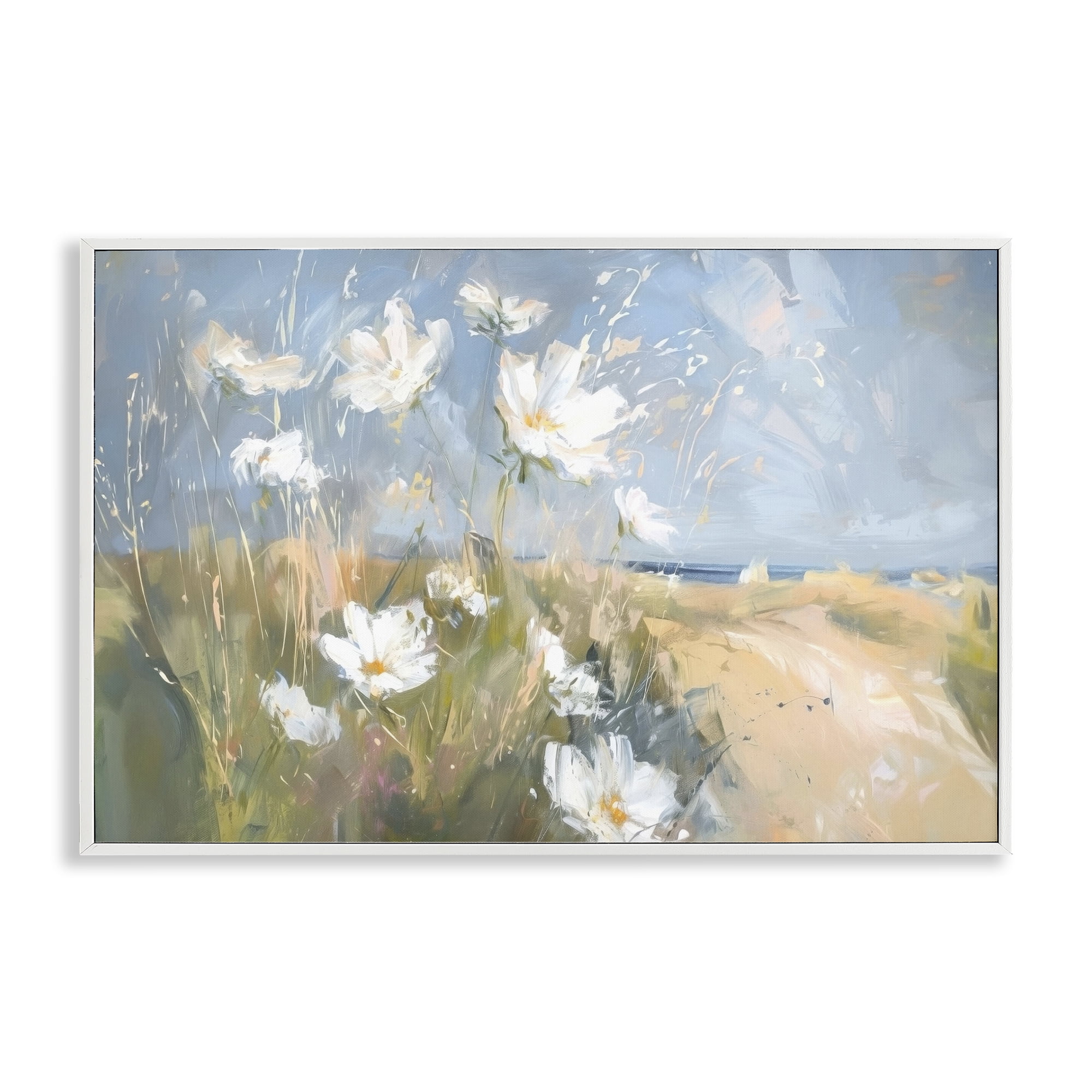 Stupell Industries Seaside Wildflowers Scenery Botanical & Floral Painting White Framed Art Print Wall Art, 30 x 20