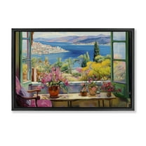 Stupell Industries Seaside Window View Landscape & Nature Painting Black Floater Framed Canvas Art Print Wall Art, 25 x 17