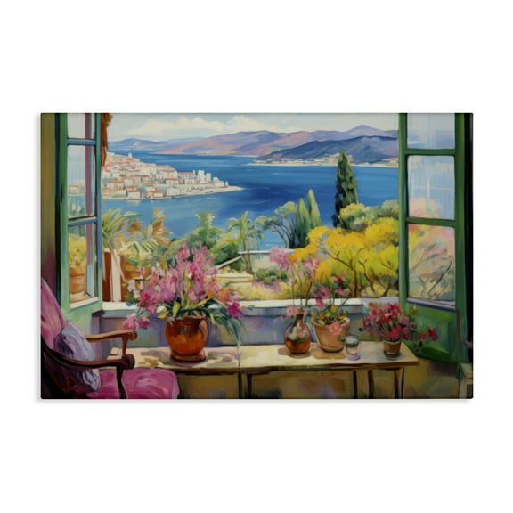 Stupell Industries Seaside Window View Landscape & Nature Painting Wrapped Canvas Art Print Wall Art, 24 x 16