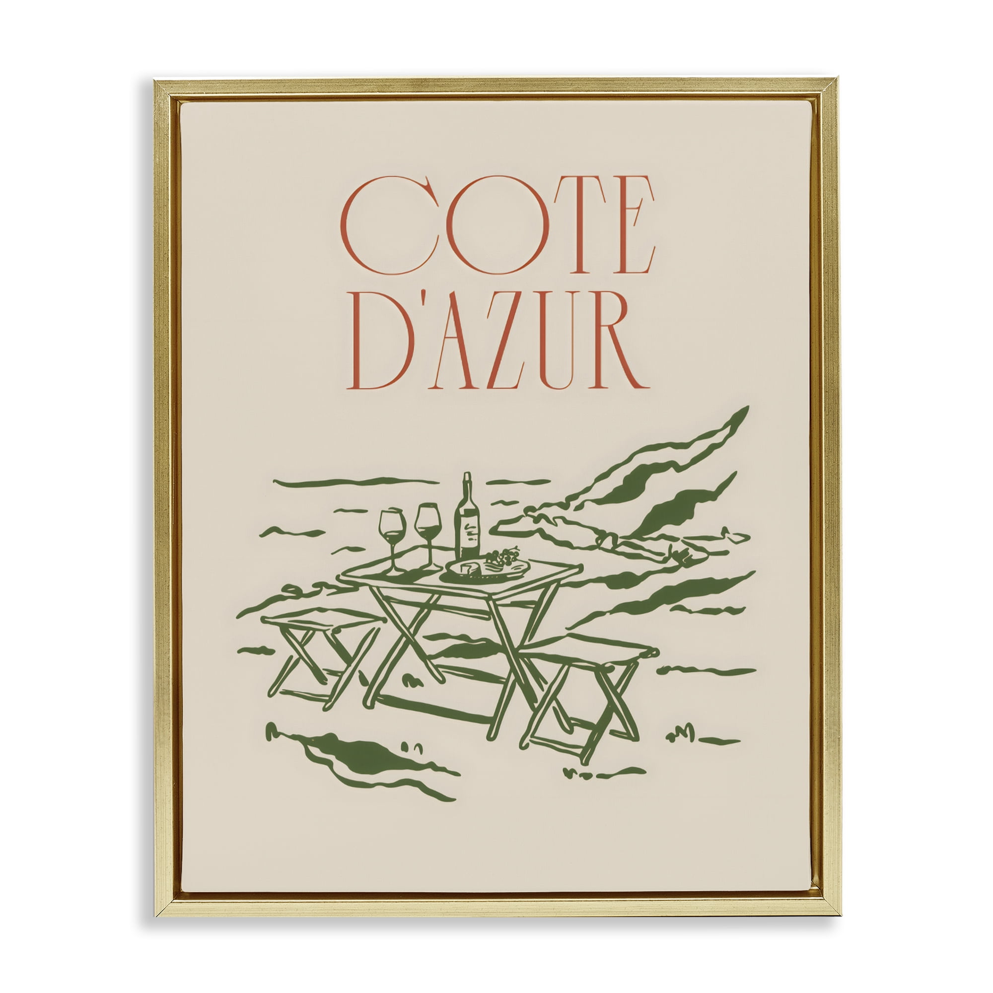 Stupell Industries Seaside Wine Picnic Gold Framed Floater Canvas Wall Art, design by The Prints Vibe