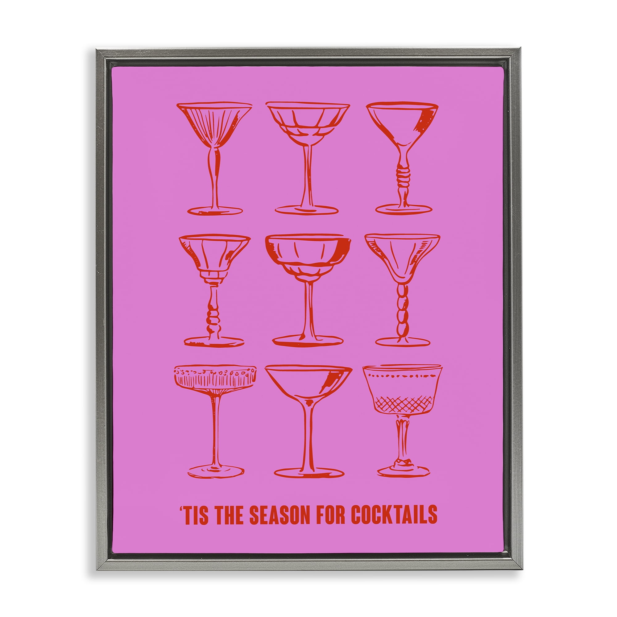 Stupell Industries Season For Cocktails Holiday Painting Gray Floater Framed Canvas Art Print Wall Art, 17 x 21