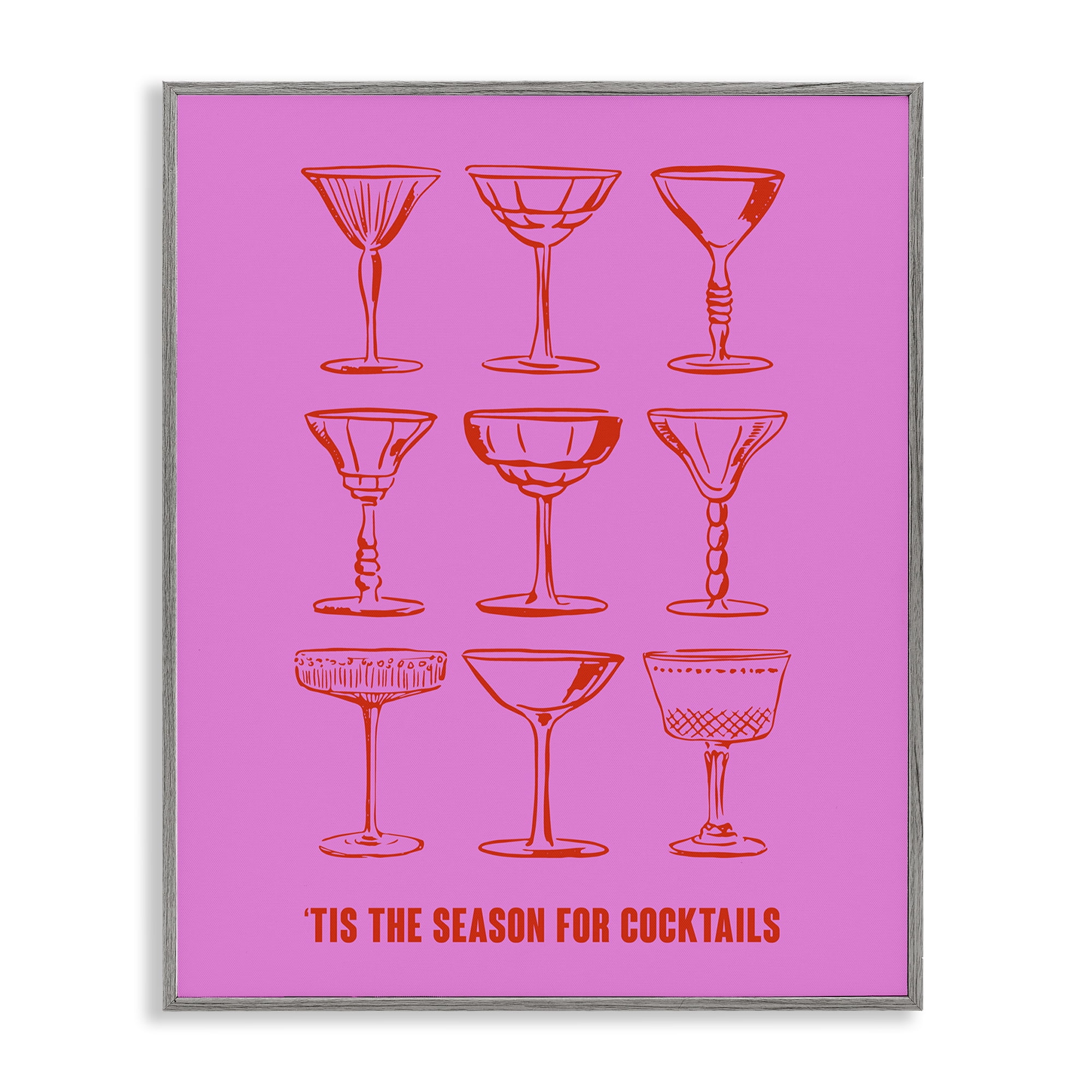 Stupell Industries Season For Cocktails Holiday Painting Gray Framed Art Print Wall Art, 24 x 30