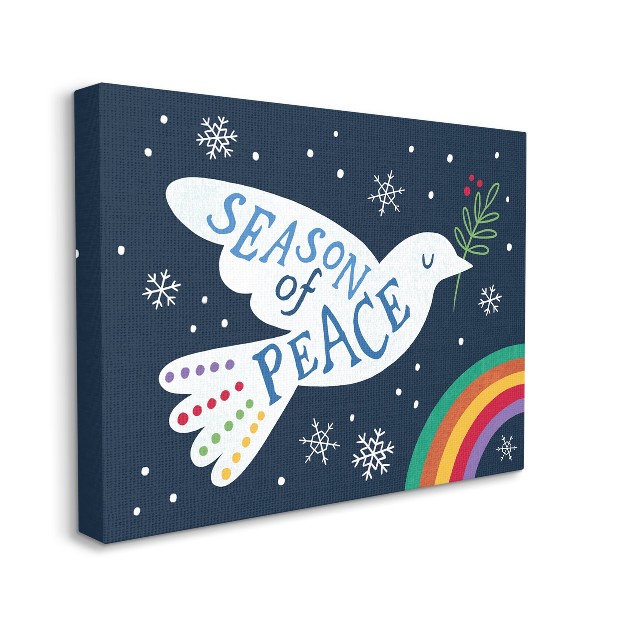 Stupell Industries Season of Peace Phrase White Dove over Rainbow Animals & Insects Painting Gallery Wrapped Canvas Print Wall Art, 30 x 40