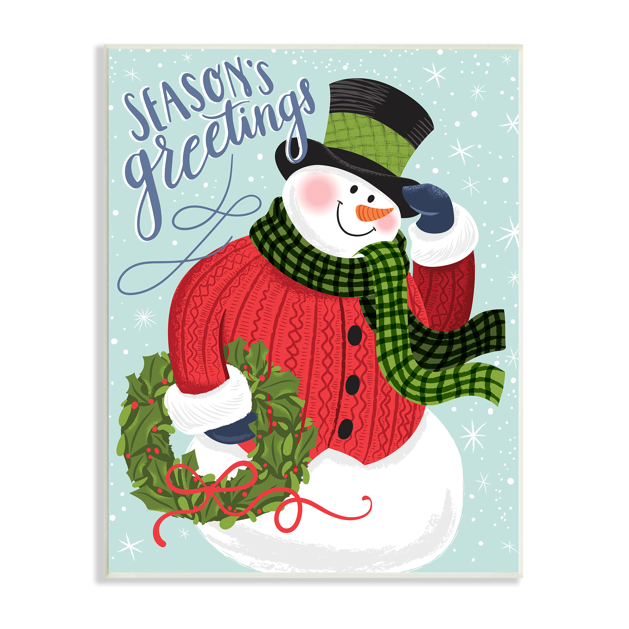 Stupell Industries Season's Greetings Expression Festive Winter Holiday Snowman Botanical & Floral Painting Unframed Art Print Wall Art, 10 x 15