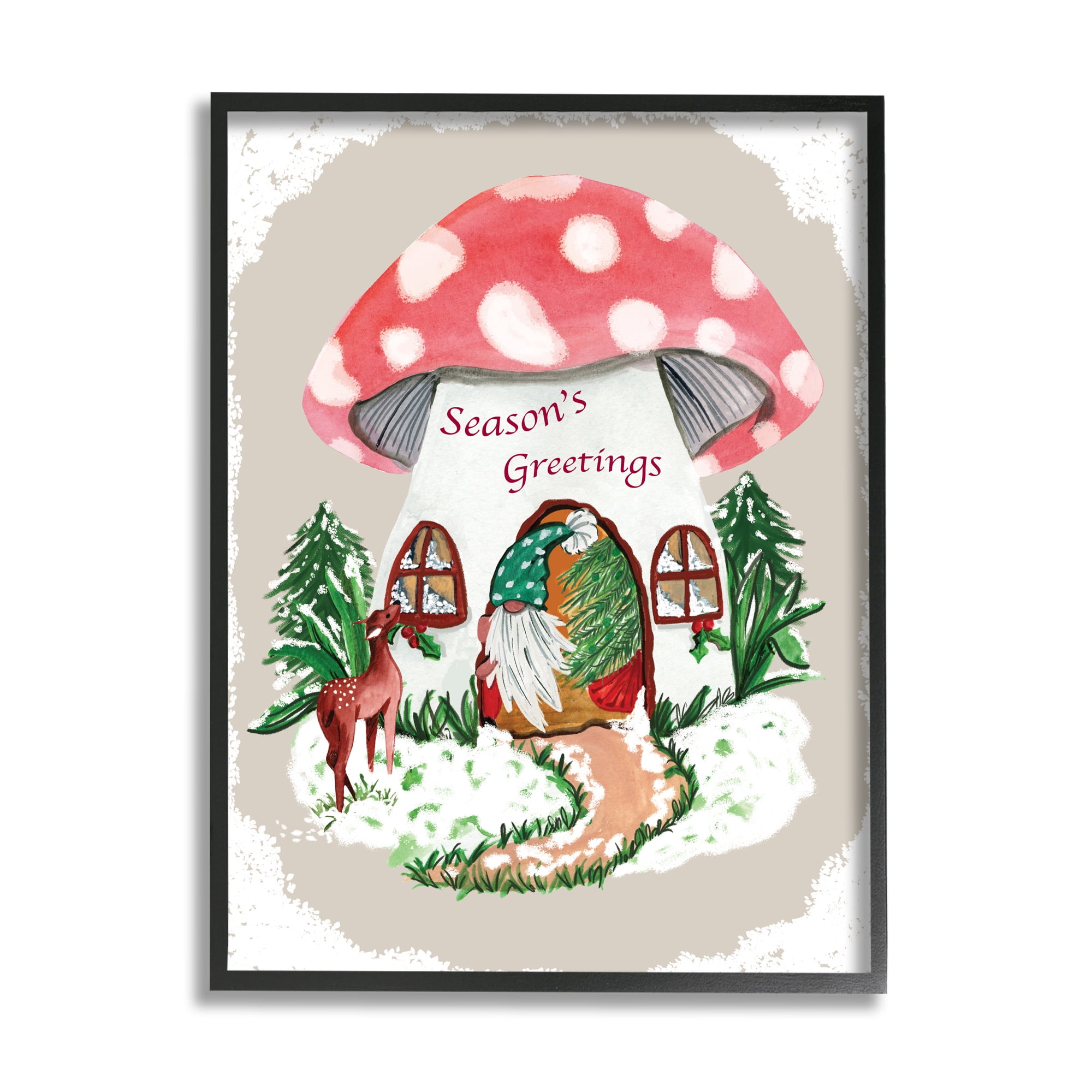 Stupell Industries Season's Greetings Gnome Forest Mushroom House Garden Creature, 11 x 14, Design by Kate Eldridge