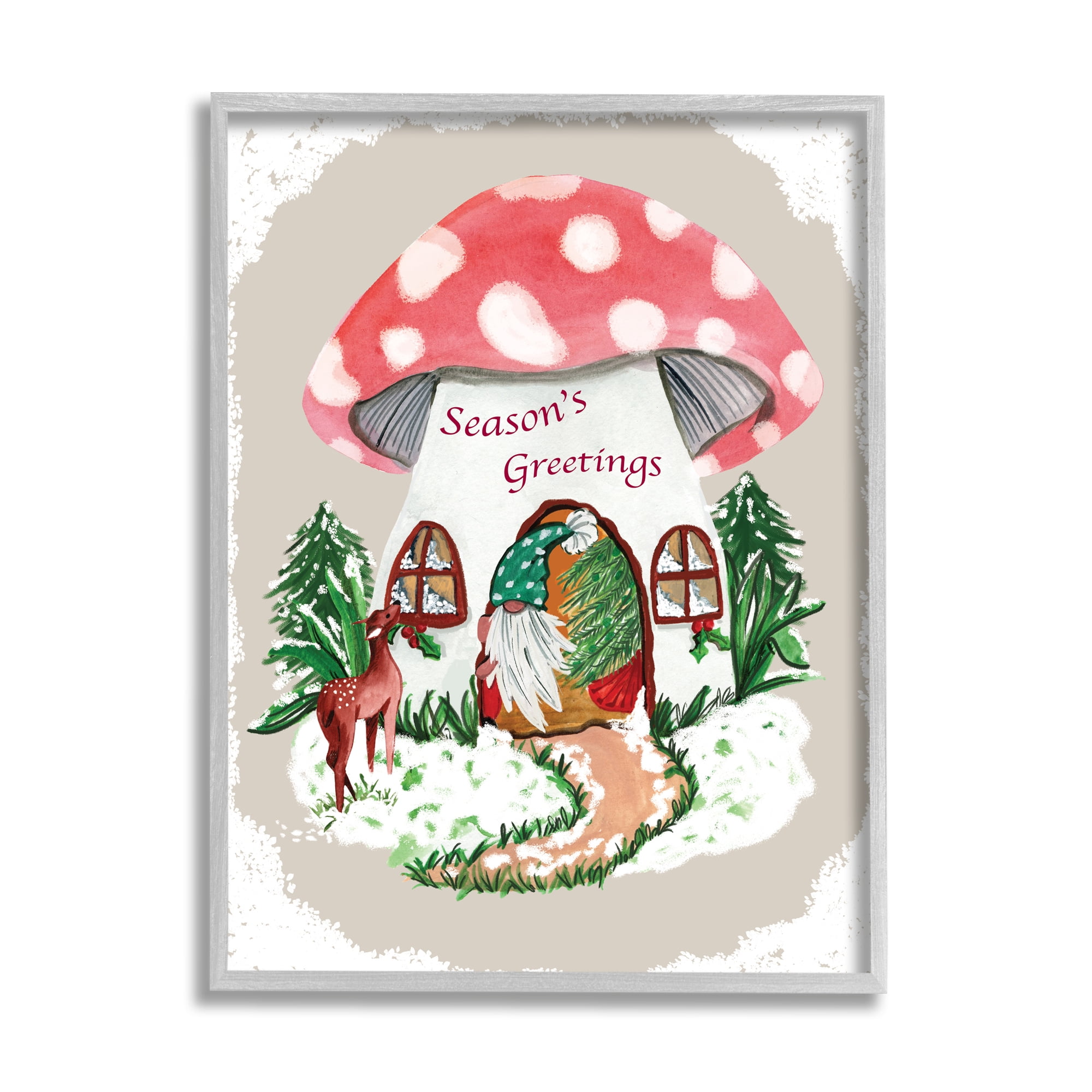 Stupell Industries Season's Greetings Gnome Forest Mushroom House Garden Creature, 16 x 20, Design by Kate Eldridge