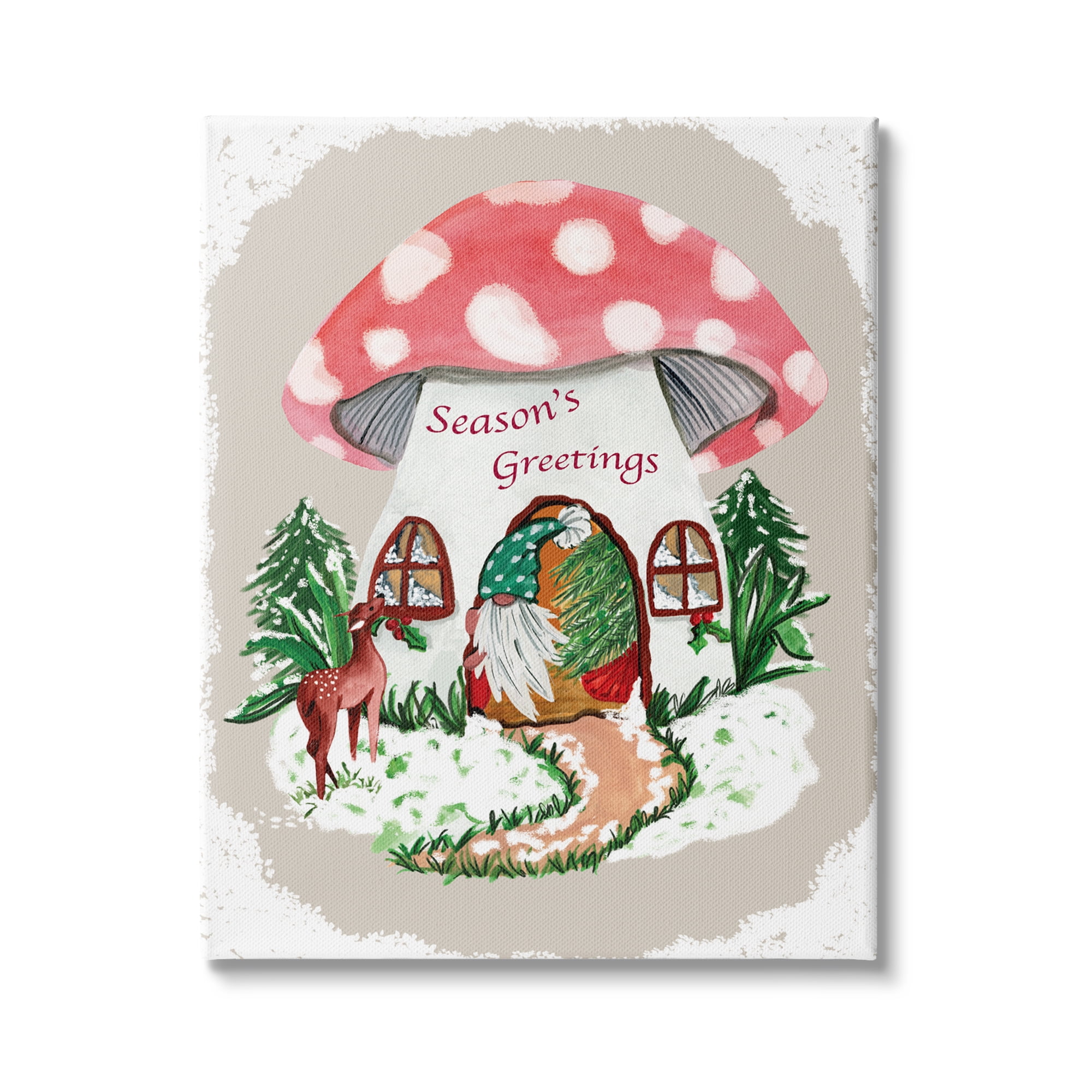 Stupell Industries Season's Greetings Gnome Forest Mushroom House Garden Creature, 30 x 40, Design by Kate Eldridge