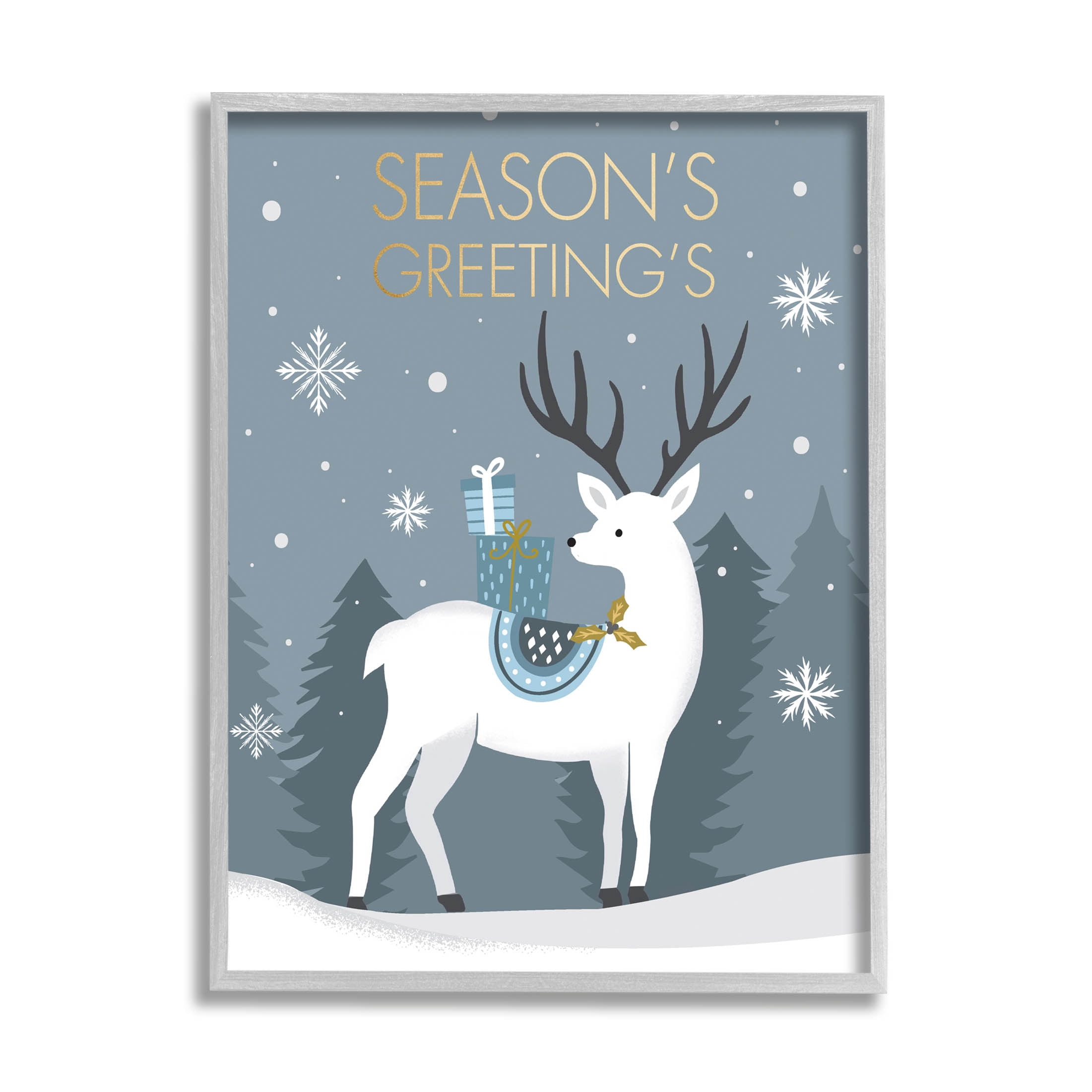 Stupell Industries Season's Greetings Holiday Reindeer Graphic Art Gray Framed Art Print Wall Art, Design by Louise Allen Designs