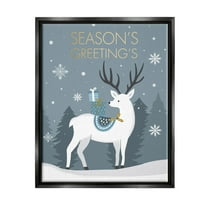Stupell Industries Season's Greetings Holiday Reindeer Graphic Art Jet Black Floating Framed Canvas Print Wall Art, Design by Louise Allen Designs