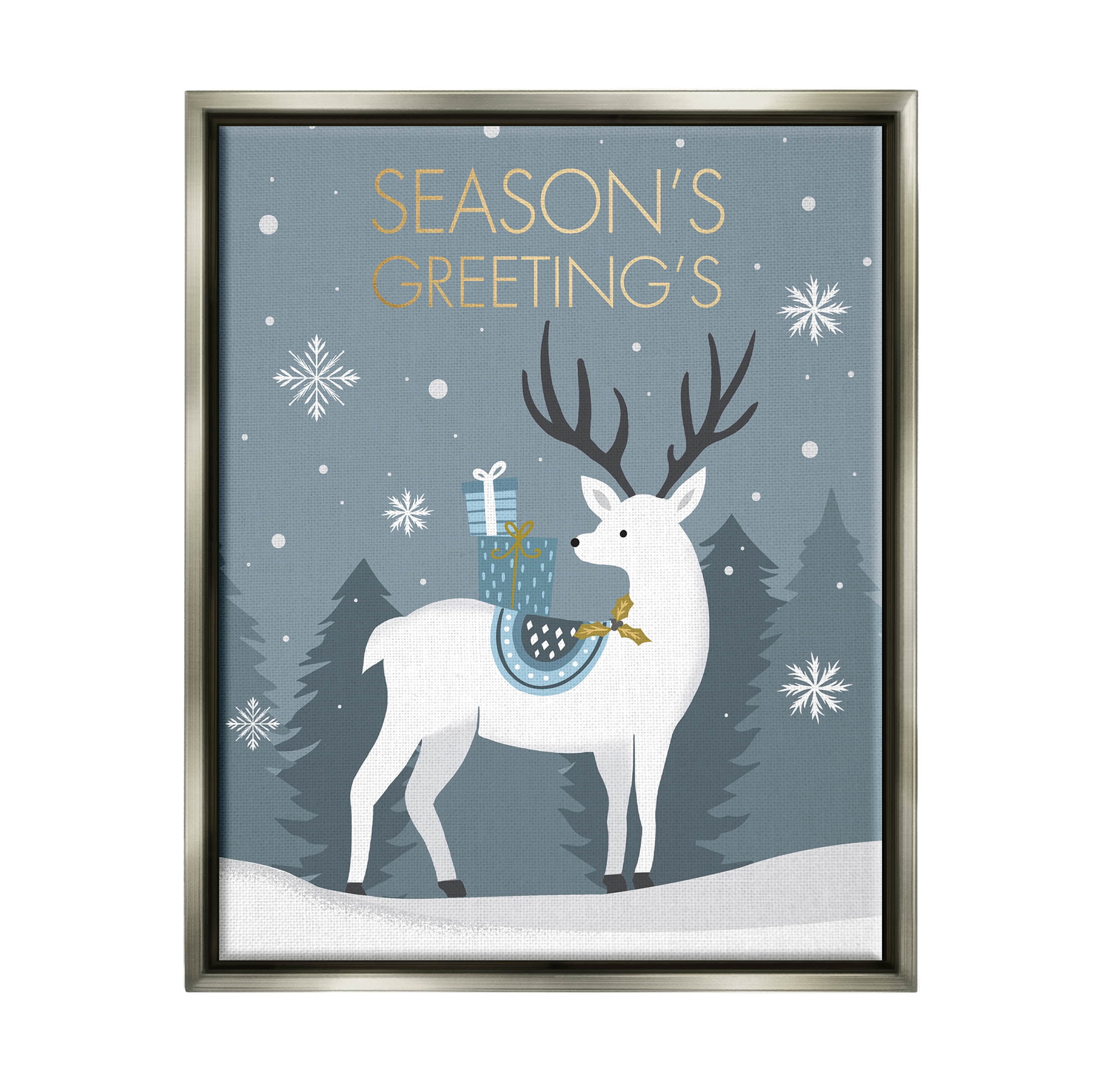 Stupell Industries Season's Greetings Holiday Reindeer Graphic Art Luster Gray Floating Framed Canvas Print Wall Art, Design by Louise Allen Designs