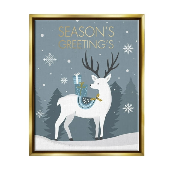 Stupell Industries Season's Greetings Holiday Reindeer Graphic Art Metallic Gold Floating Framed Canvas Print Wall Art, Design by Louise Allen Designs