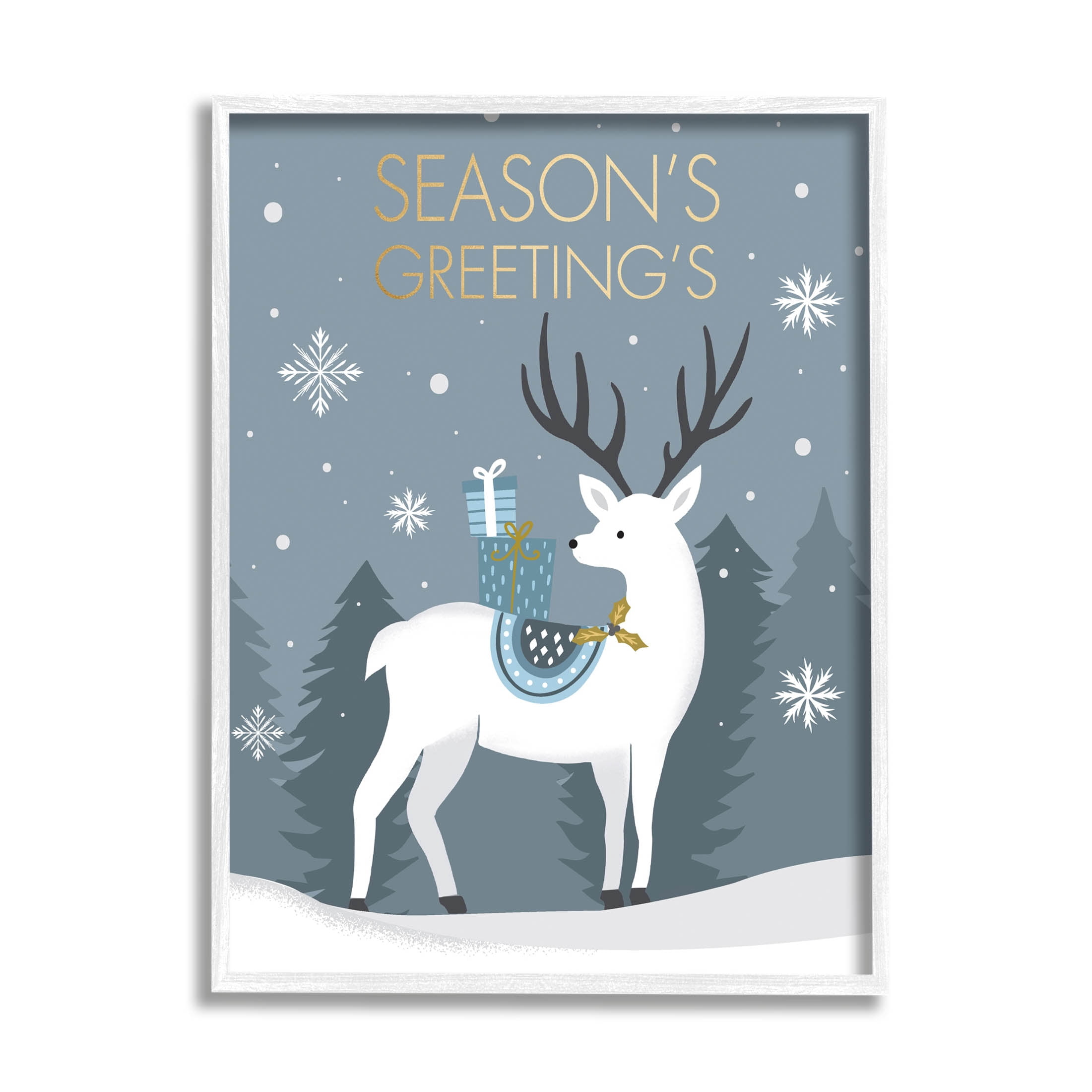 Stupell Industries Season's Greetings Holiday Reindeer Graphic Art White Framed Art Print Wall Art, Design by Louise Allen Designs