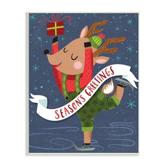 Stupell Industries Season's Greetings Phrase Dancing Reindeer Ice Skater, 10 x 15, Design by Arrolynn Weiderhold