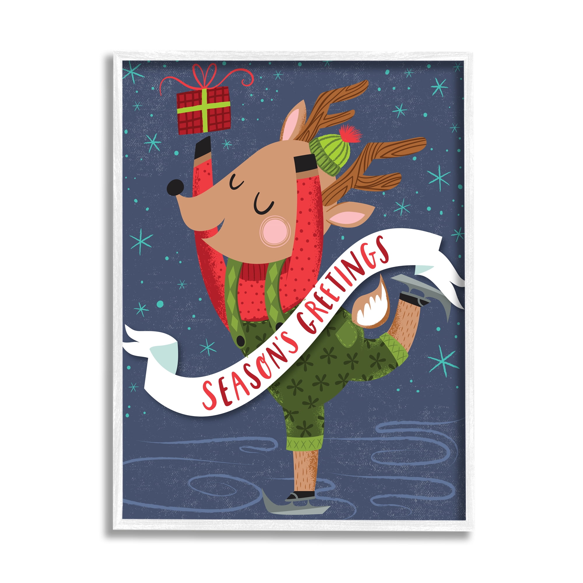 Stupell Industries Season's Greetings Phrase Dancing Reindeer Ice Skater, 24 x 30, Design by Arrolynn Weiderhold