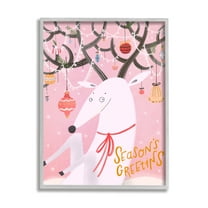 Stupell Industries Season's Greetings Sentiment Playful Christmas Ornament Reindeer Animals & Insects Painting Gray Framed Art Print Wall Art, 16 x 20