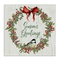Stupell Industries Season's Greetings Wreath Holiday Painting Gallery Wrapped Canvas Art Prints Wall Art, 17 x 17