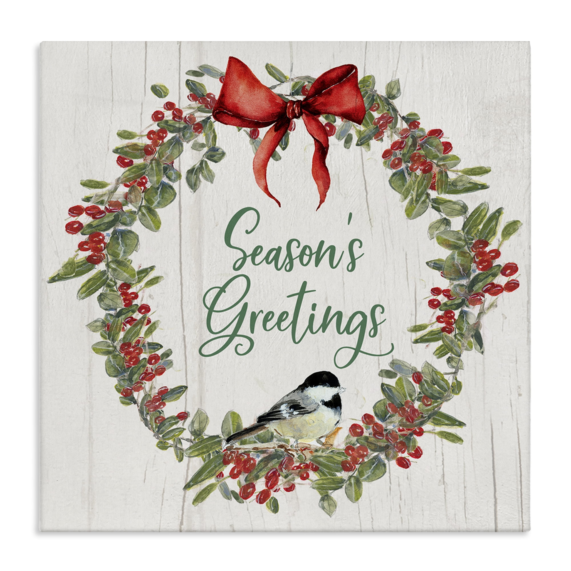 Stupell Industries Season's Greetings Wreath Holiday Painting Gallery Wrapped Canvas Art Prints Wall Art, 36 x 36