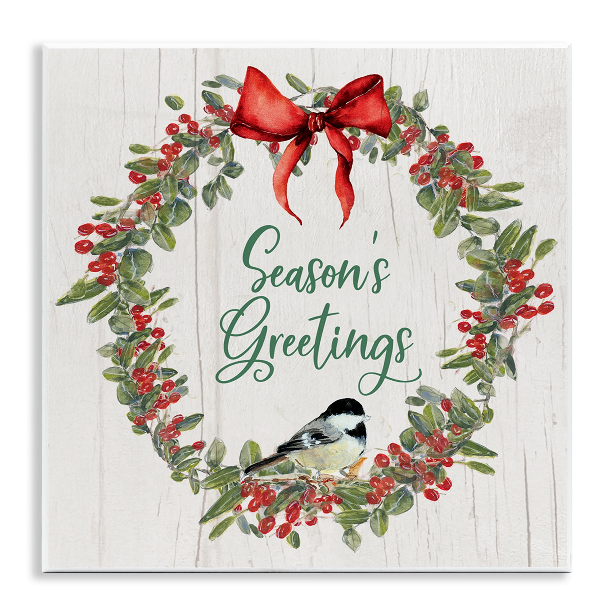 Stupell Industries Season's Greetings Wreath Holiday Painting Unframed Art Prints Wall Art, 12 x 12