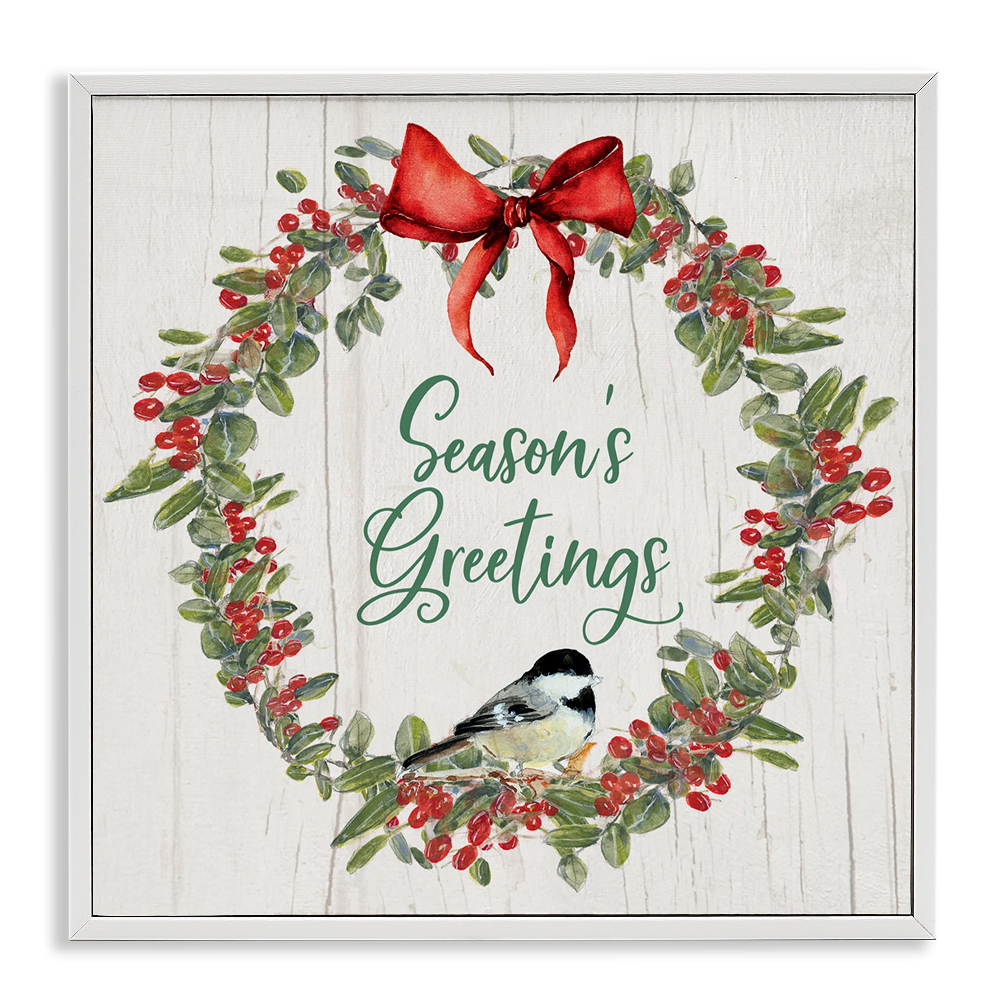 Stupell Industries Season's Greetings Wreath Holiday Painting White Framed Art Prints Wall Art, 12 x 12