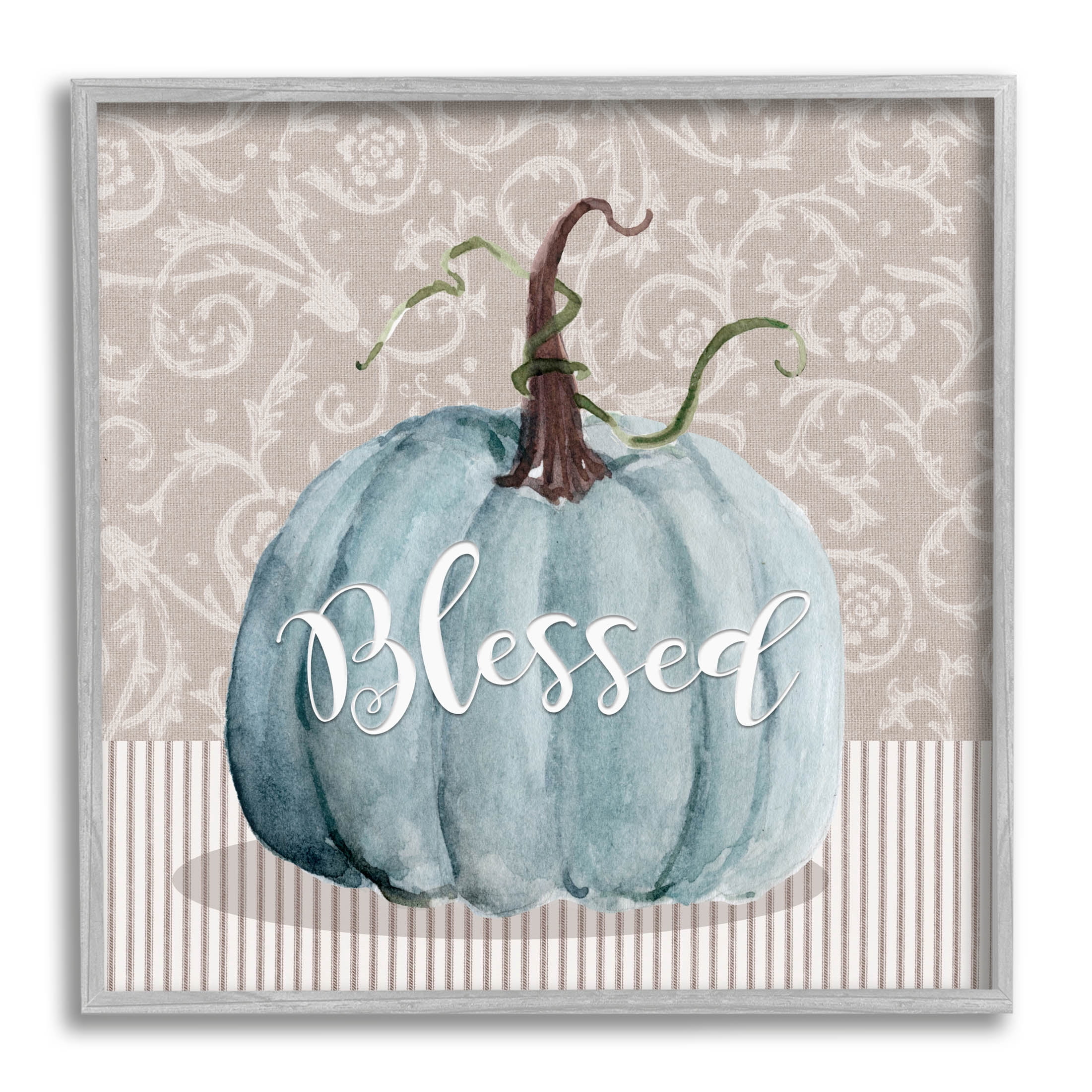 Stupell Industries Seasonal Blessed Pumpkin Patterned Graphic Art Gray Framed Art Print Wall Art, Design by Livi Finn